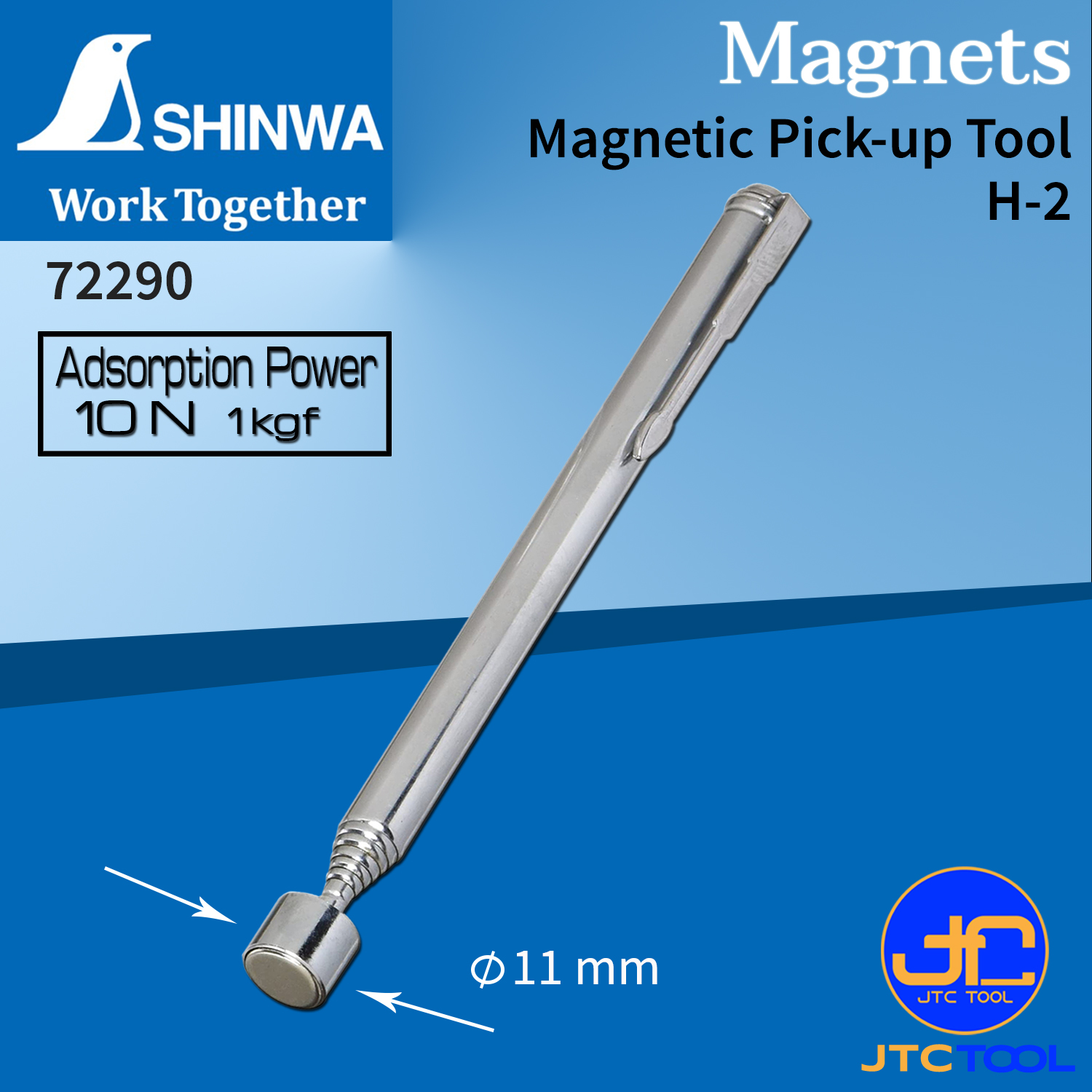 Shinwa แม่เหล็กดูด เก็บเศษเหล็ก-โลหะ ขนาดเล็กยืดได้ พกพาสะดวก แรงดูด 10 N (1Kgf) รุ่น 72290 - Magnetic Pick-Up Tool No.72290