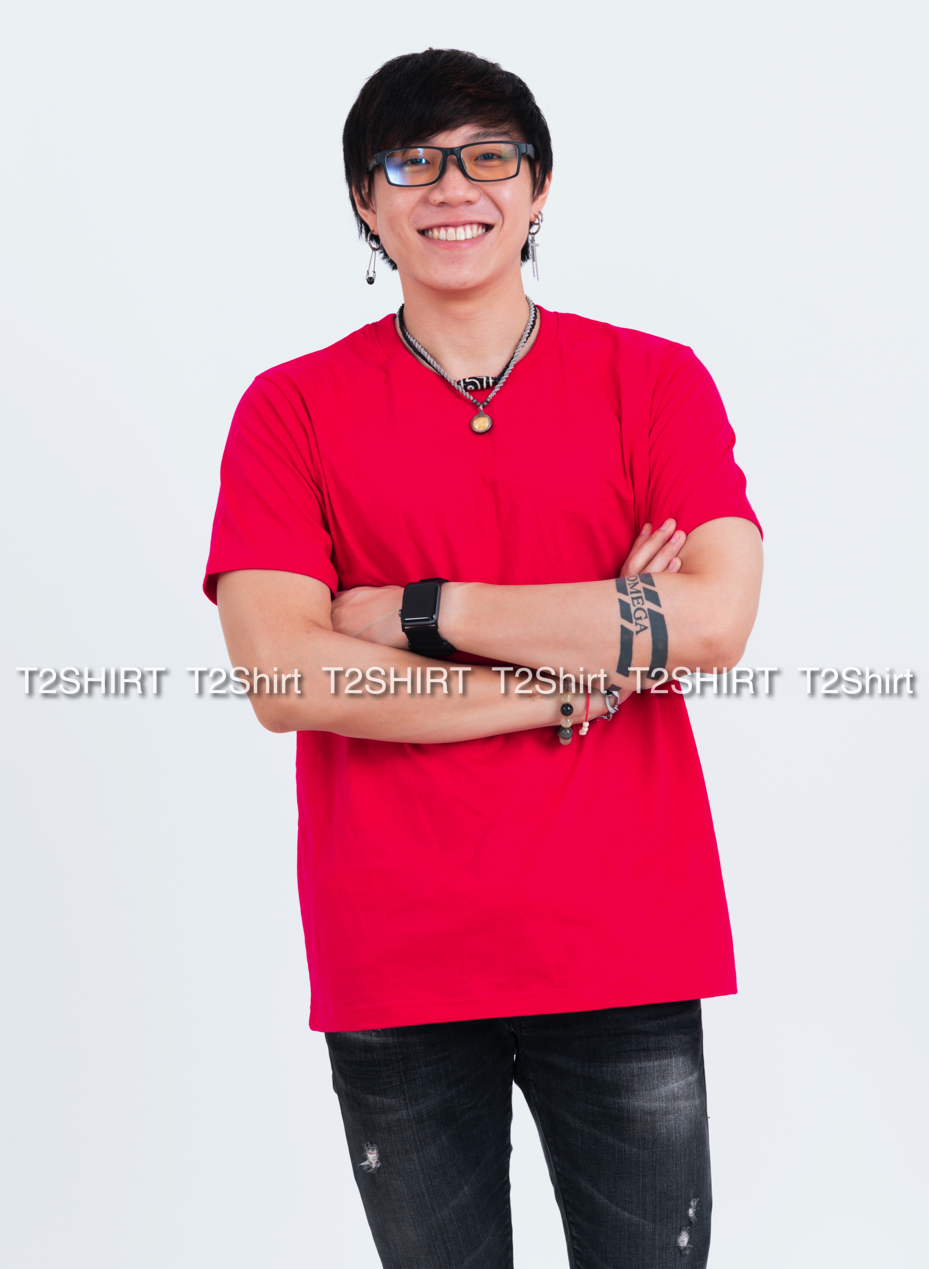 เสื้อยืด คอกลม แขนสั้น สีชมพูบานเย็น Size M