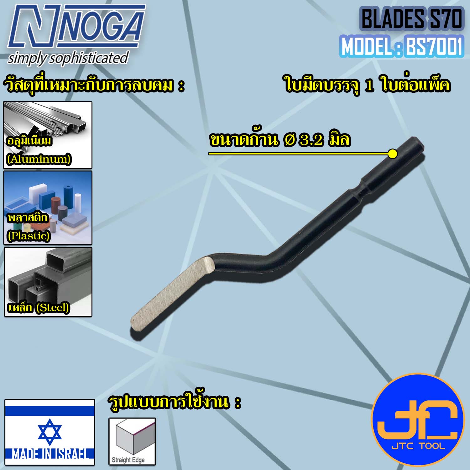 Noga เฉพาะใบมีดลบคม S70 รุ่น BS7001 - Heavy Duty Dia.3.2 mm. No.BS7001