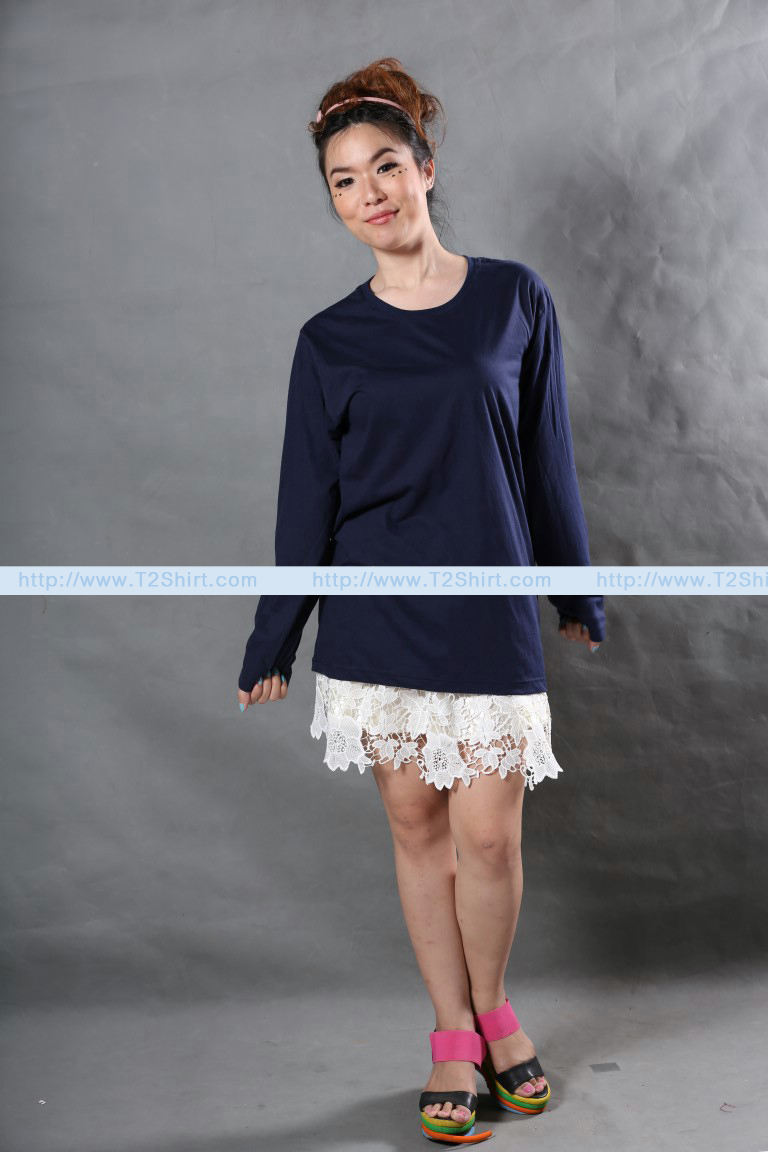 เสื้อยืด คอกลม แขนยาว สีกรมท่า Size 3XL