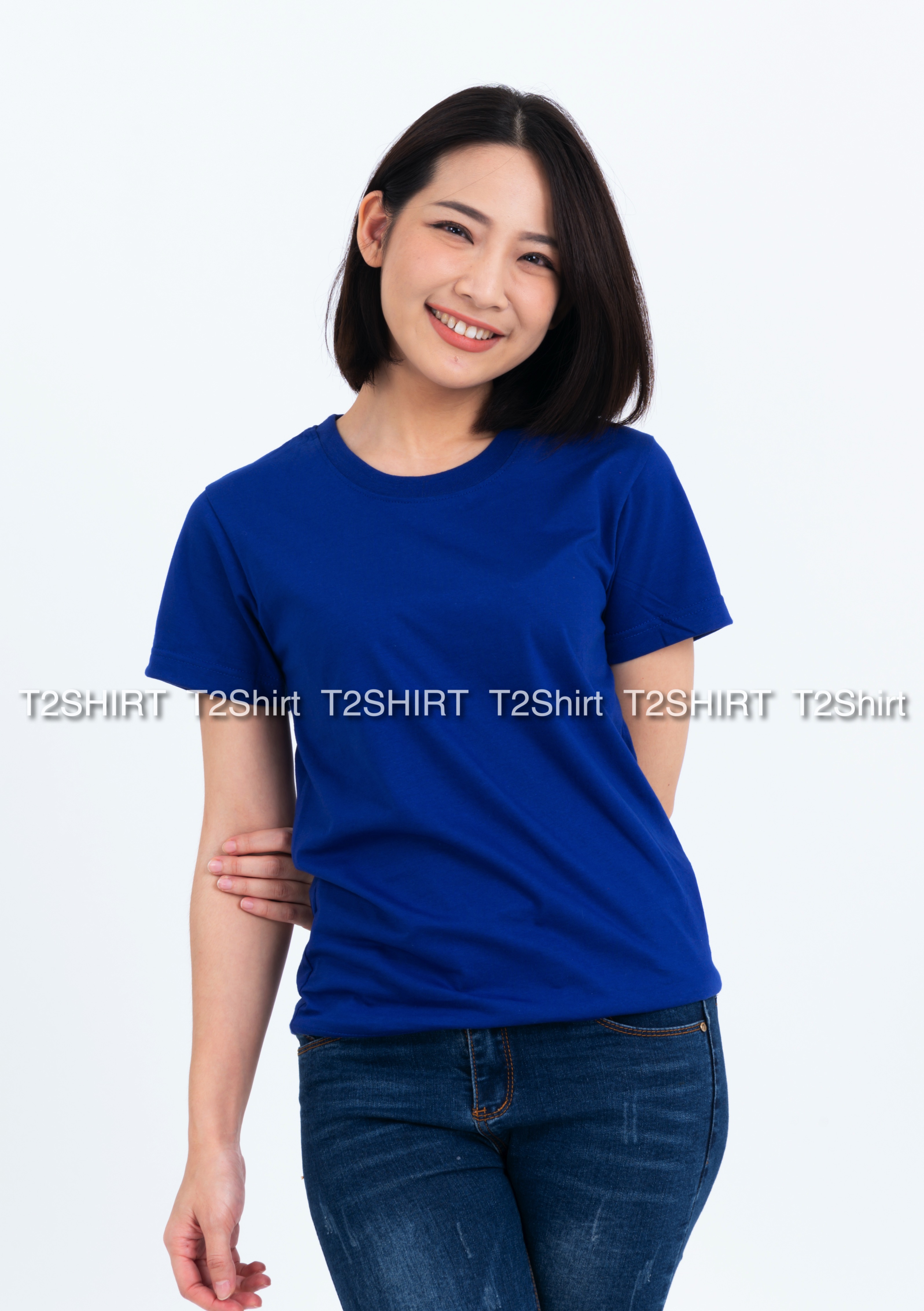 เสื้อยืด คอกลม แขนสั้น สีน้ำเงิน Size S