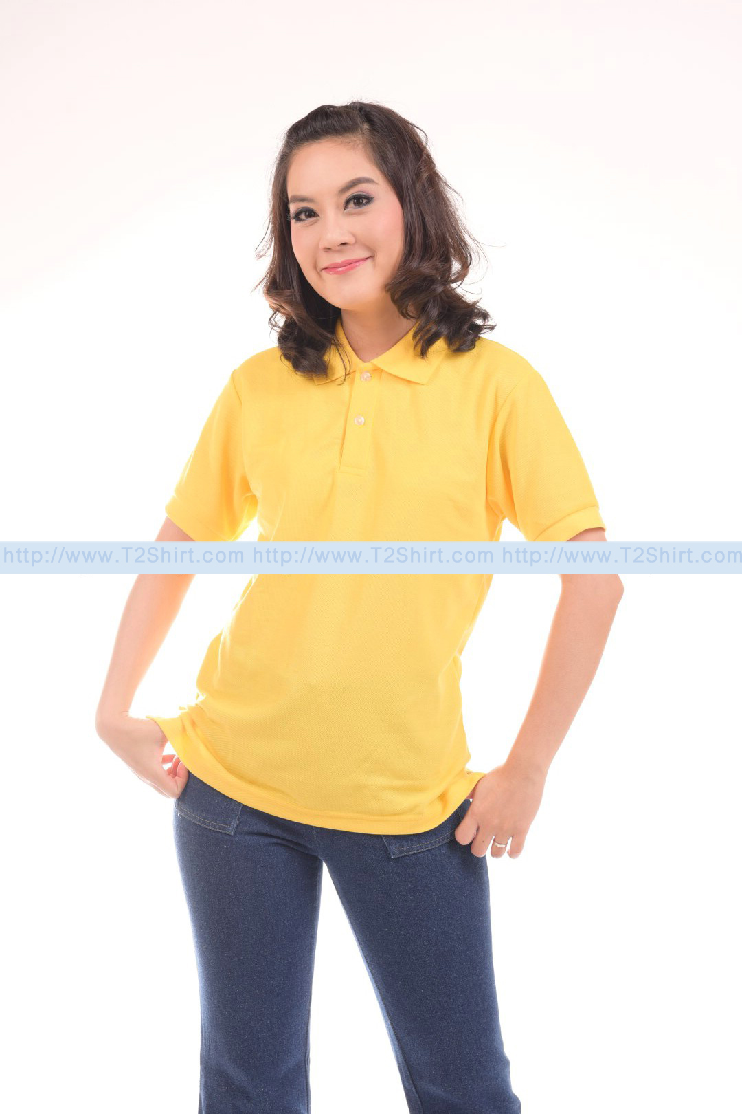 เสื้อโปโล TK แขนสั้น ทรงเว้า (หญิง) สีเหลือง Size S