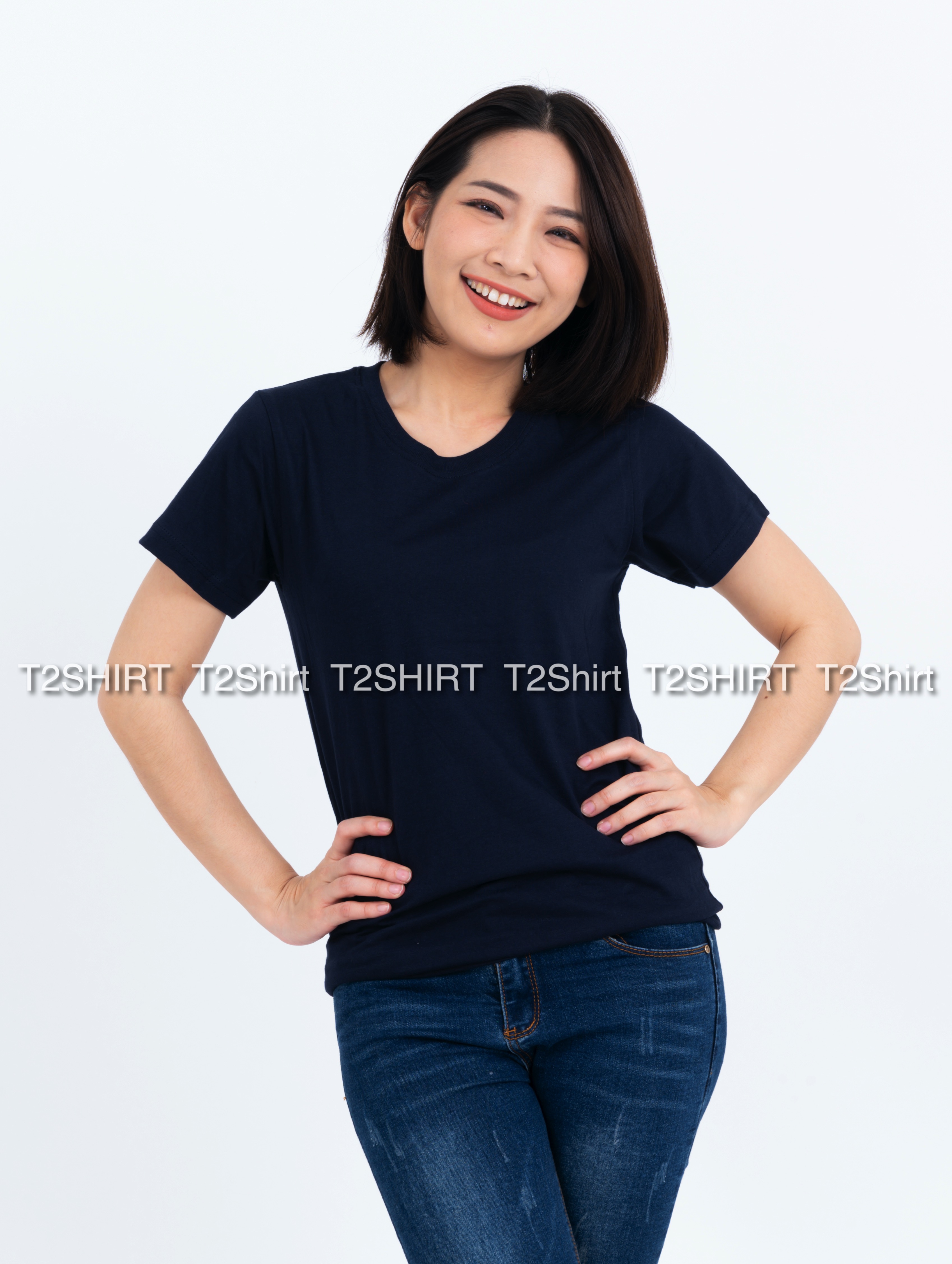 เสื้อยืด คอกลม แขนสั้น สีกรมท่า Size XL