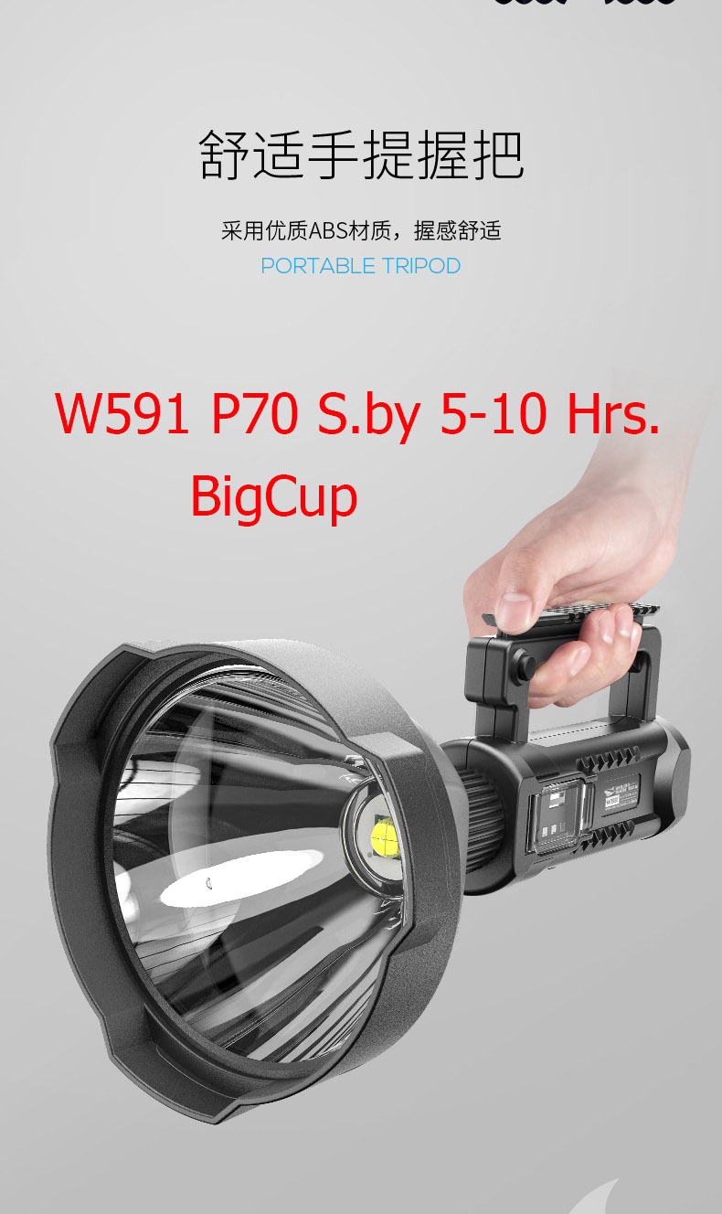 ไฟฉายสะพายแรงสูง แบบส่องไกล หลอด P70 Smiling Shark W-591 Stanby 5-10 Hr. BigCup