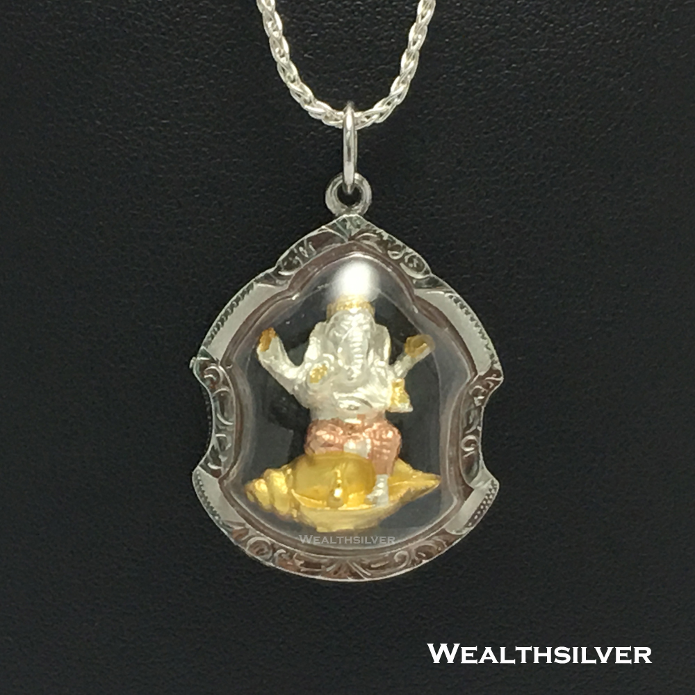 จี้พรีเมี่ยมพระพิฆเนศเชฟปางประทานพรประทับสังข์ทอง