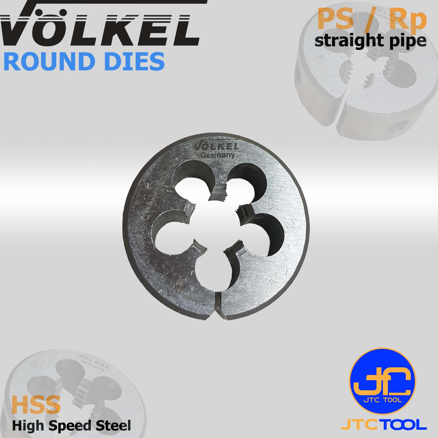 ดายต๊าปเกลียวไฮสปีดหน่วยนิ้ว(PS / Rp) - HSS Round Die Straight Pipe Thread (PS / Rp) [Brand: Volkel]