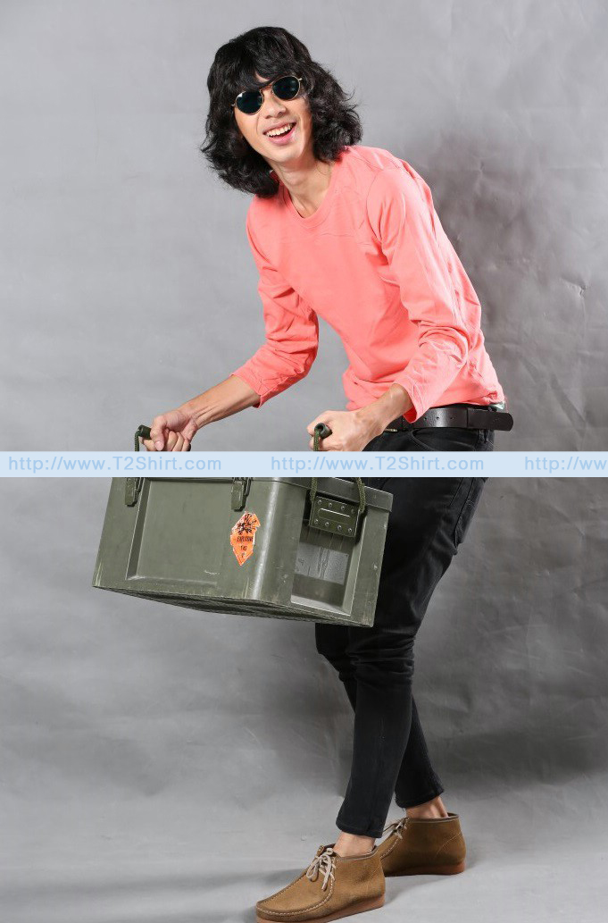 เสื้อยืด คอกลม แขนยาว สีโอลด์โรส Size 2XL
