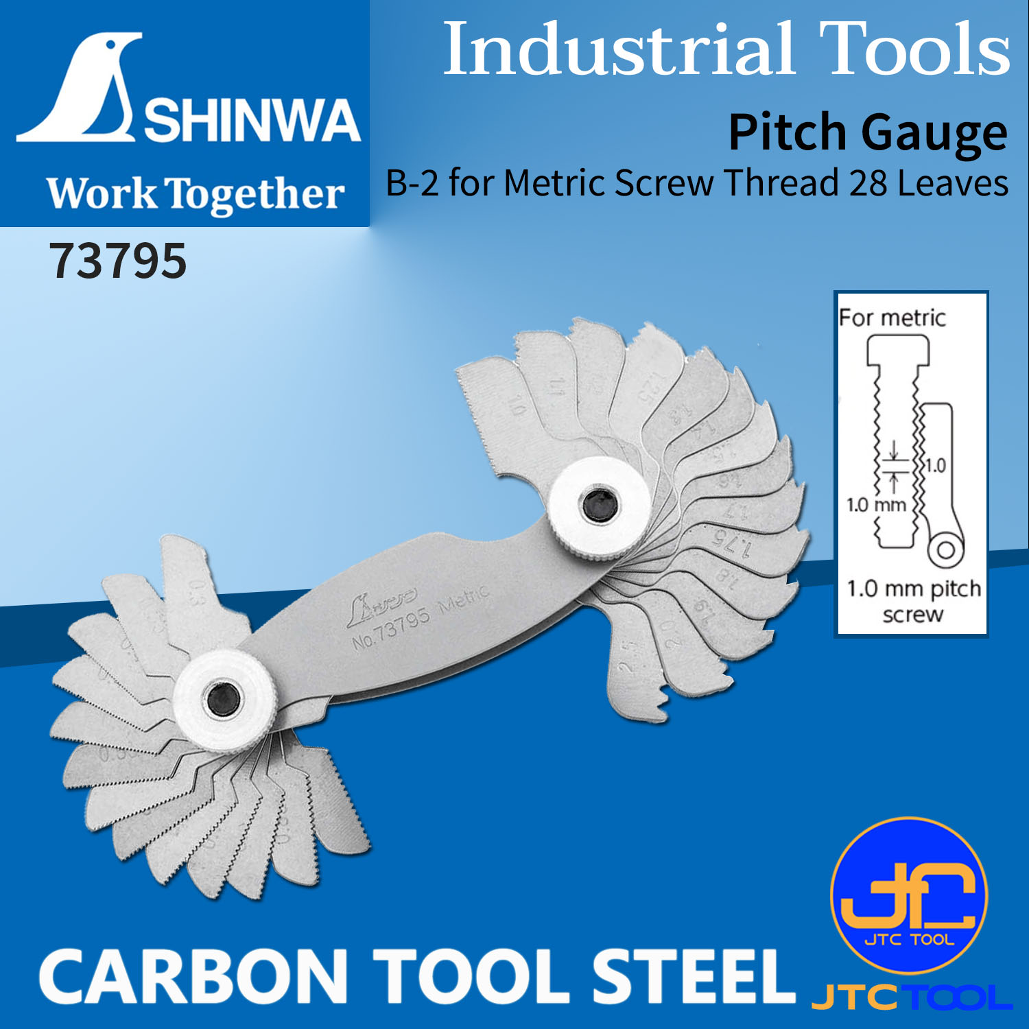 Shinwa หวีวัดเกลียว[มิล] 28ใบ ขนาด 0.25-2.5 มม. รุ่น 73795 - Screw Pitch Gauge (0.25-2.5 mm) No.73795