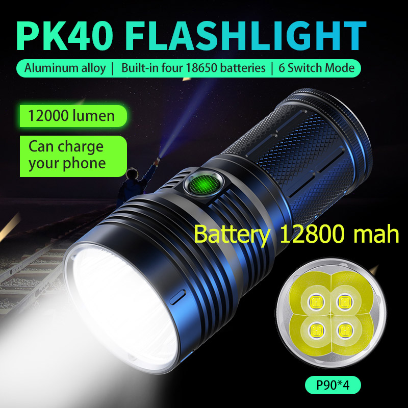 ไฟฉายจับถือ ขนาดกลาง Natfire PK40 P90*4 LED 12000 LM แบตเตอรี่ 12800 mah