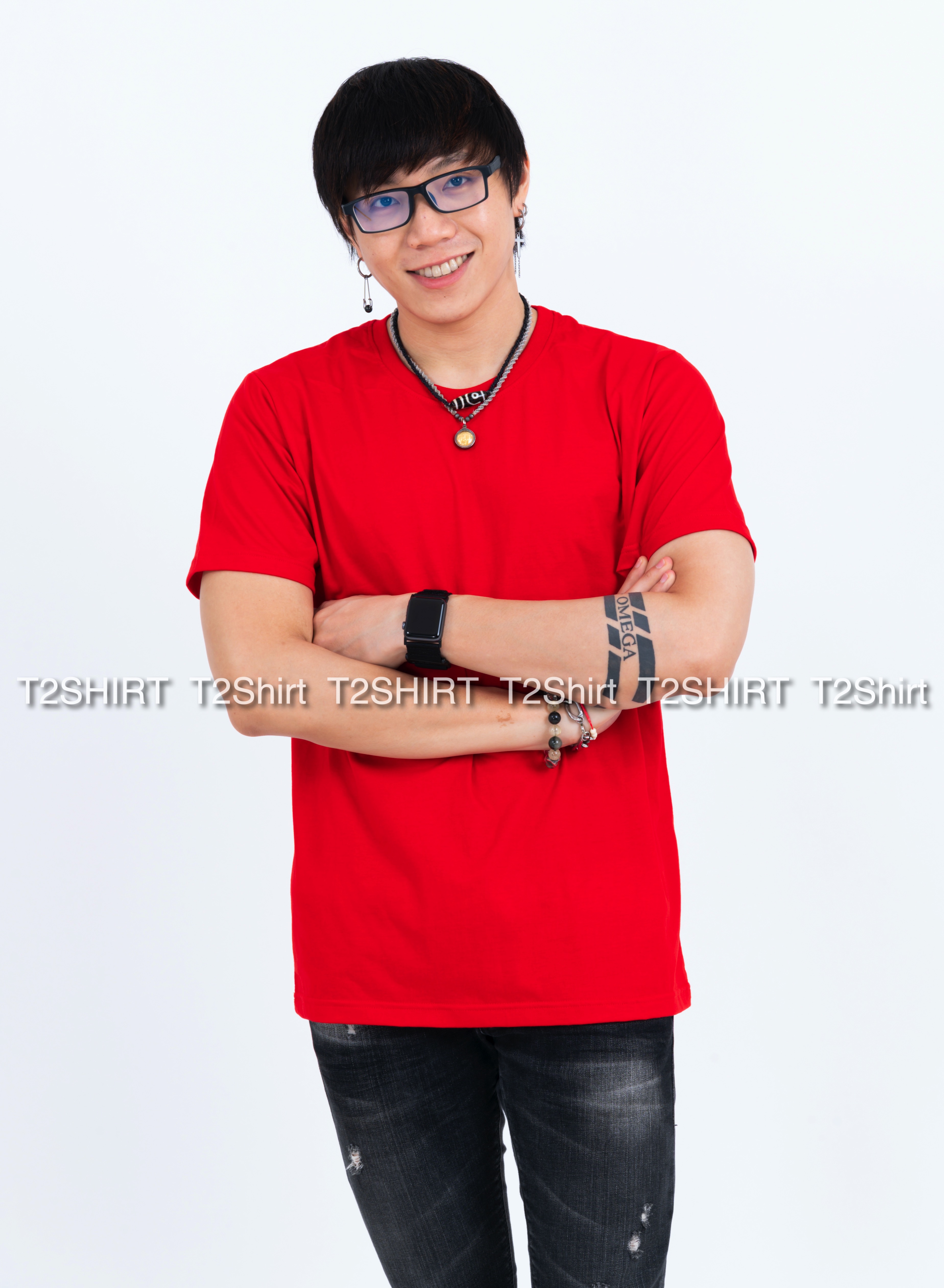 เสื้อยืด คอกลม แขนสั้น สีแดง Size 2XL