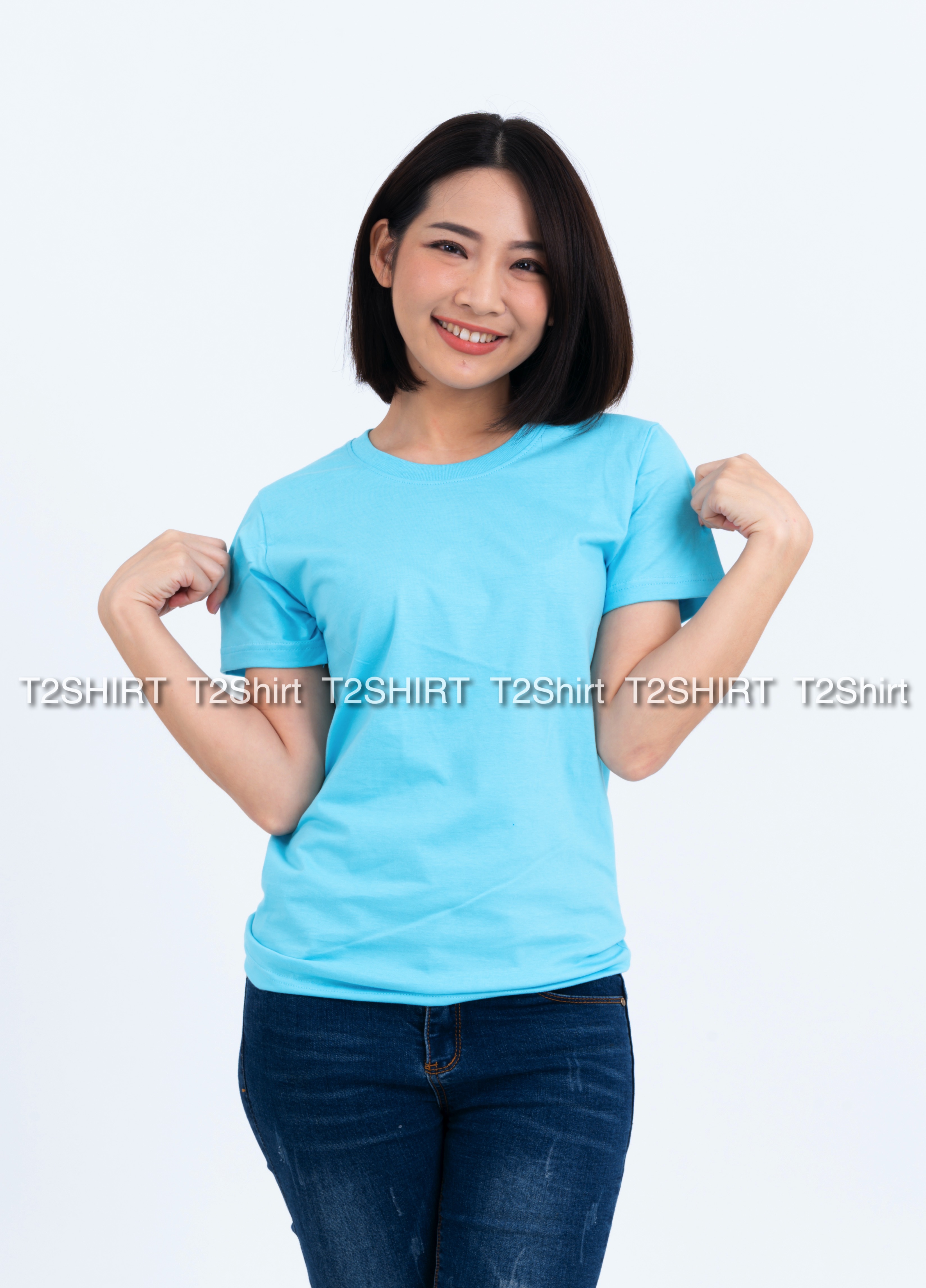 เสื้อยืด คอกลม แขนสั้น สีฟ้าอ่อน Size 3XL