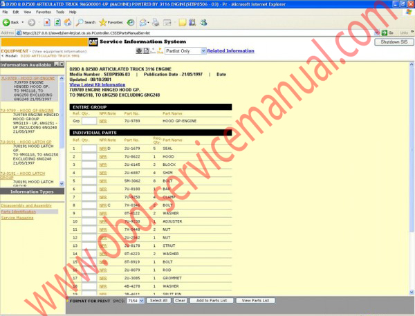 โปรแกรมรวมคู่มือซ่อม+WIRING DIAGRAM+PART CATALOG CATERPILLAR SIS V.2012