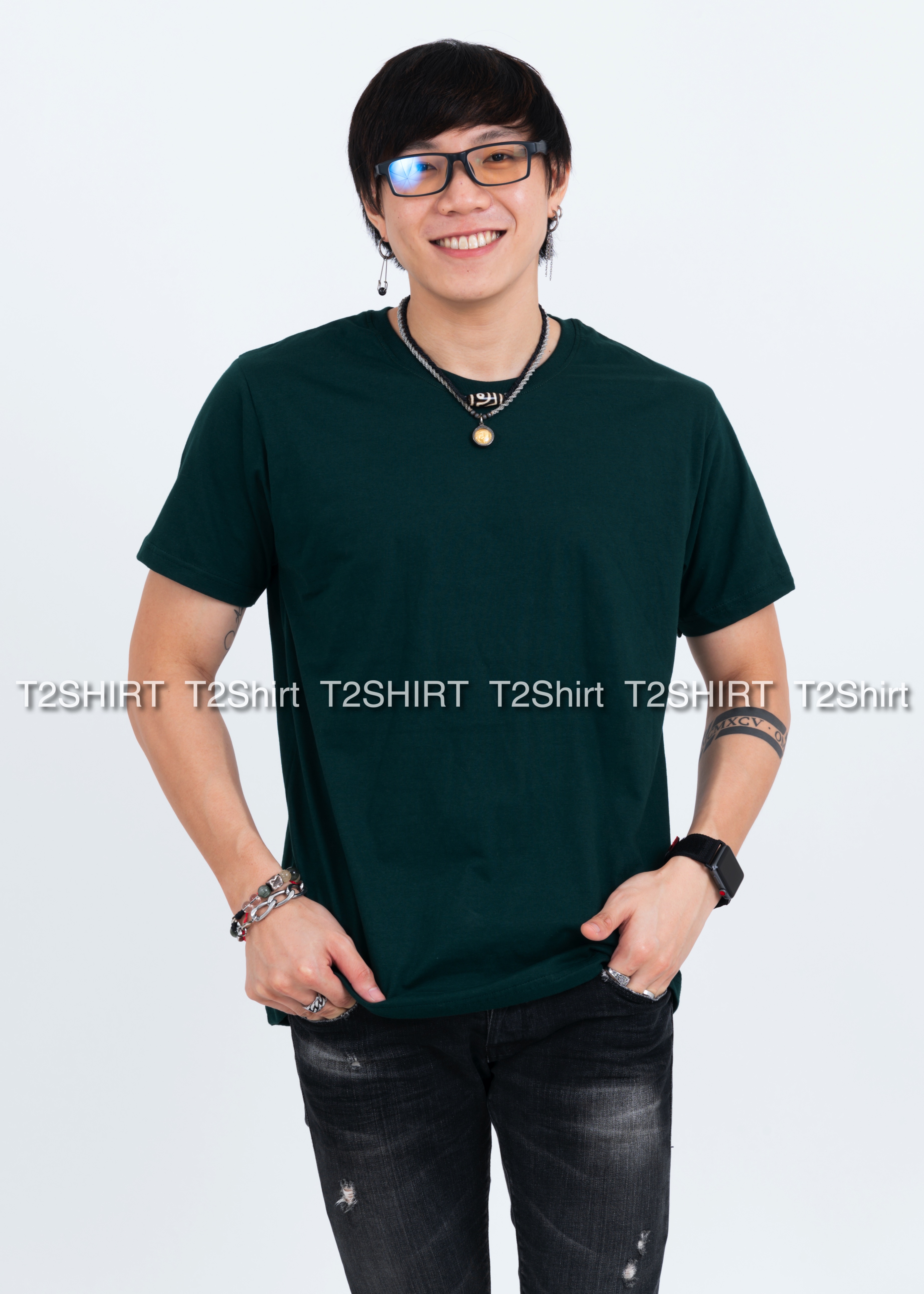 เสื้อยืด คอกลม แขนสั้น สีเขียวหัวเป็ด Size 2XL