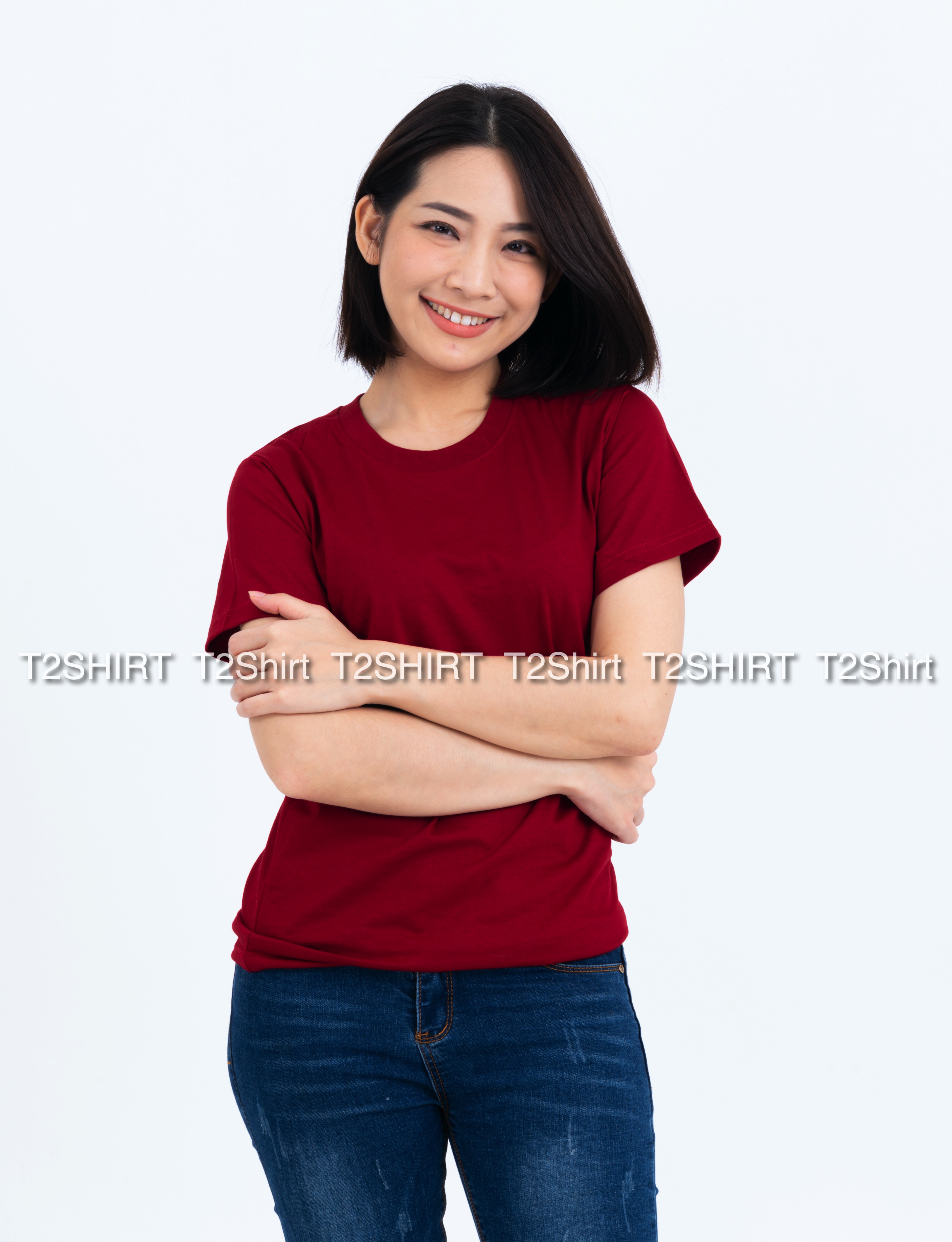 เสื้อยืด คอกลม แขนสั้น สีเลือดหมู Size XL