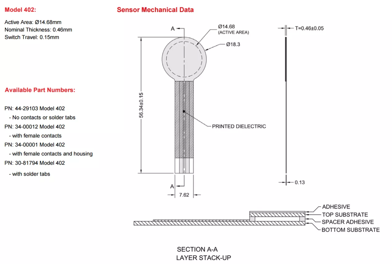 FSR402 เซนเซอร์วัดแรงกด ชั่งน้ำหนัก Force Sensing Resistor