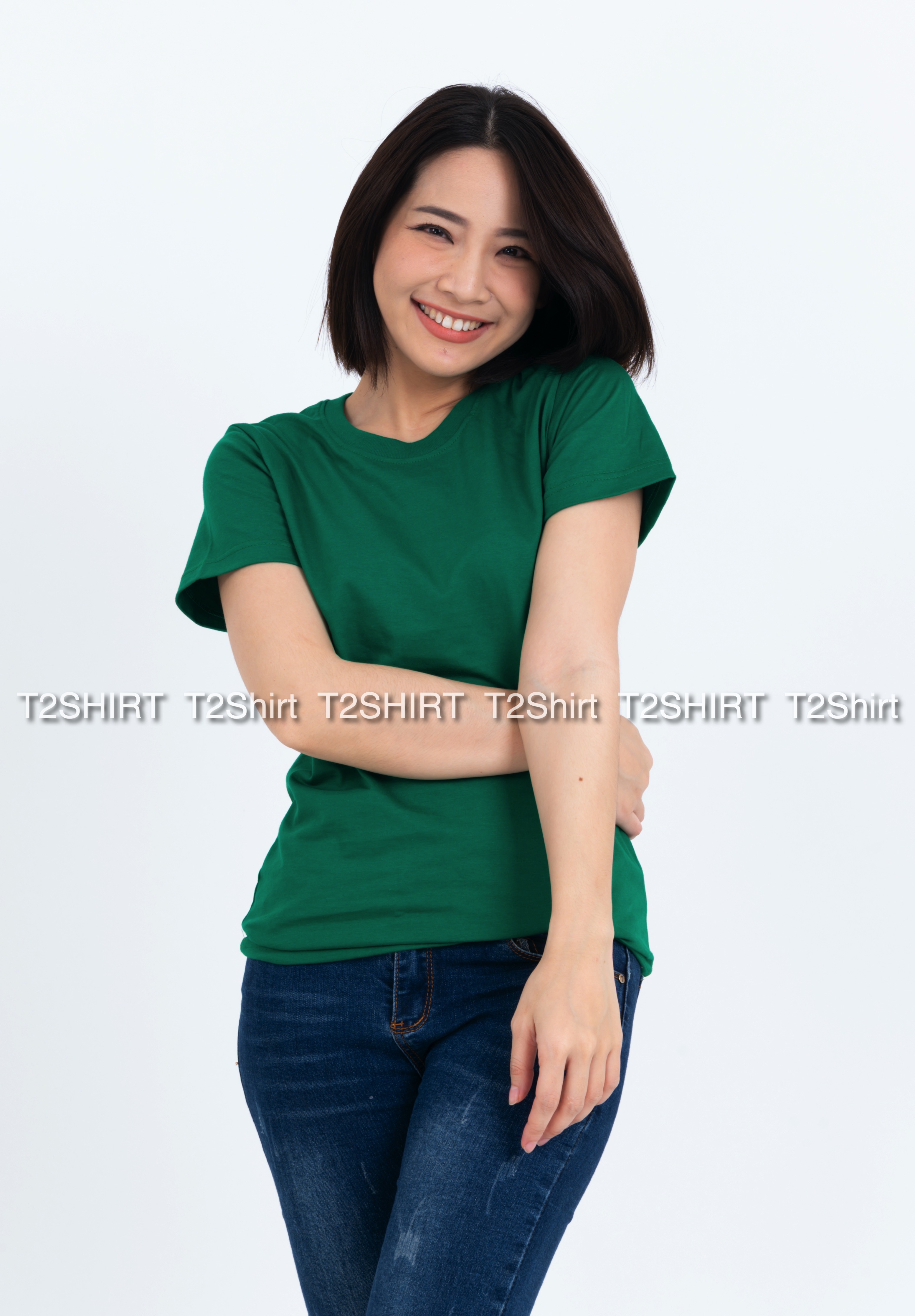 เสื้อยืด คอกลม แขนสั้น สีเขียวใบไม้ Size XL