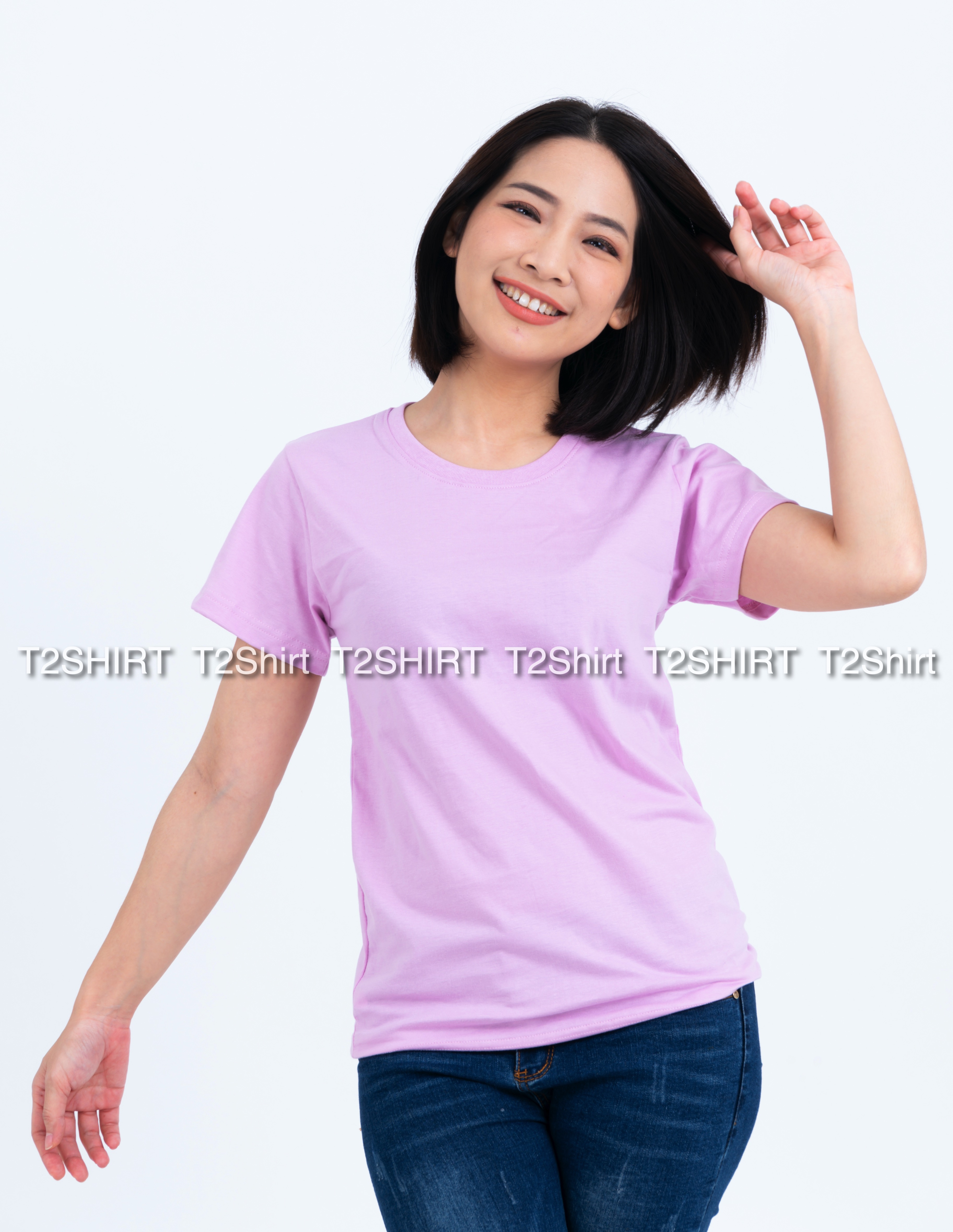 เสื้อยืด คอกลม แขนสั้น สีม่วงพาสเทล Size S