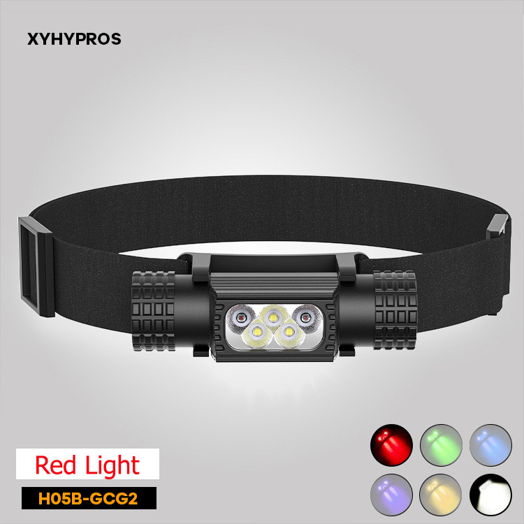 ไฟฉายคาดศีรษะแรงสูง XYHWPROS แบบ 3 หลอด G2 พร้อมแสงสีแดง 2 หลอด รุ่น H05B-GCG2 พร้อมแบตเตอรี่ 18650 2 ก้อน ขนาด 2000 mah