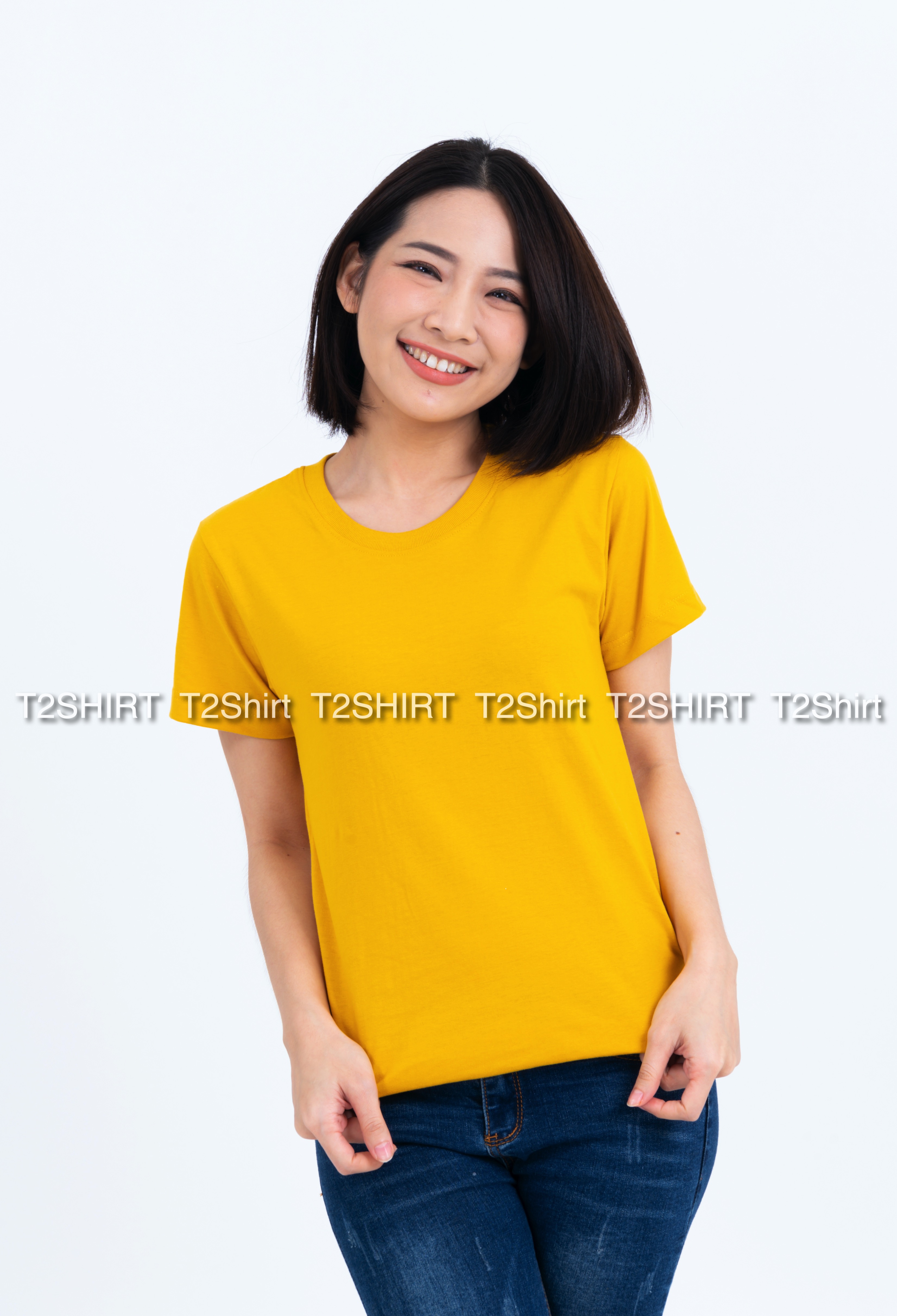 เสื้อยืด คอกลม แขนสั้น สีเหลืองมัสตาร์ด Size S