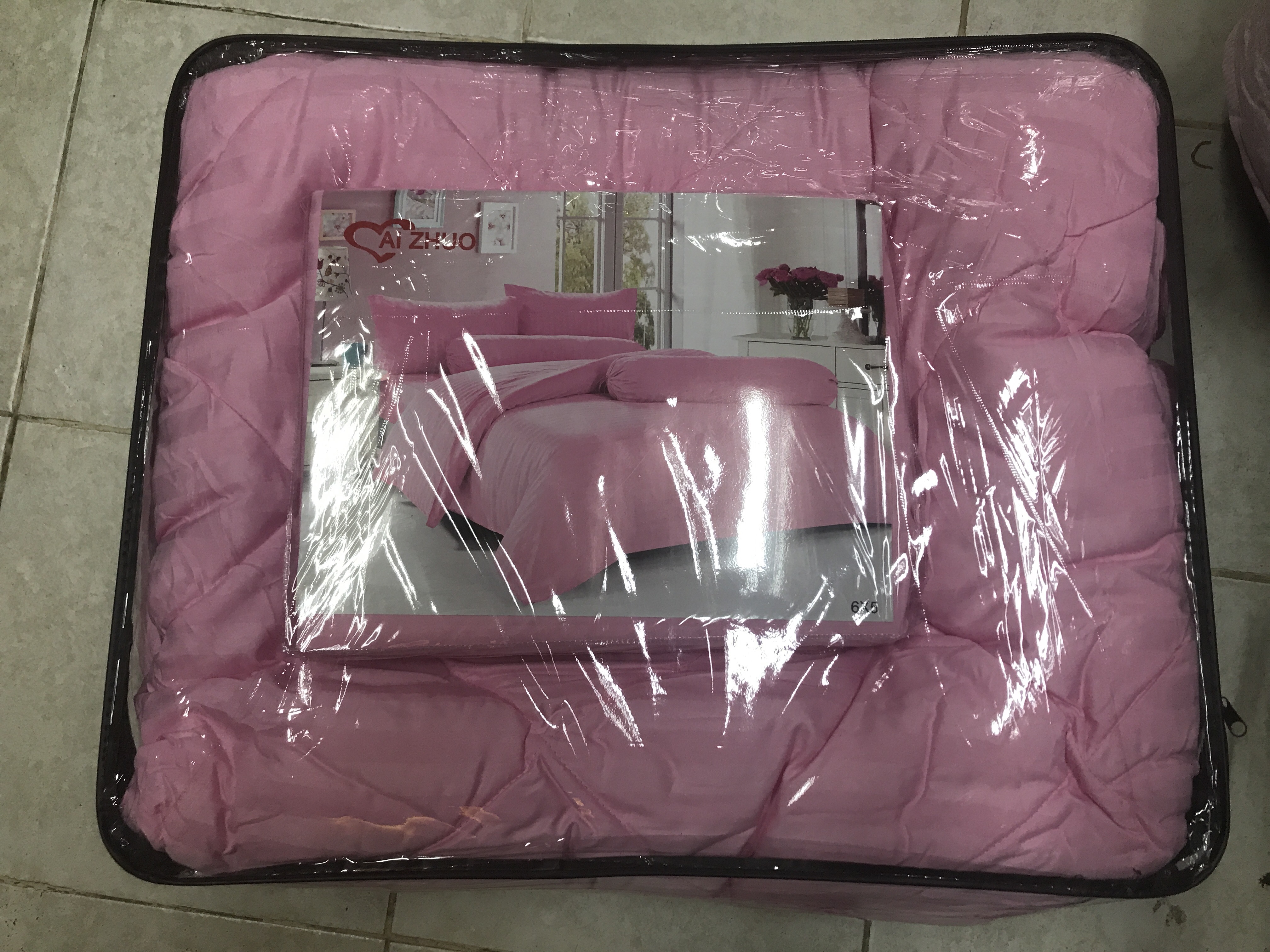 ชุดผ้าปูสีพื้น ลายริ้ว 6ฟุต 6 ชิ้น ผ้าห่มขนาด 7 ฟุต