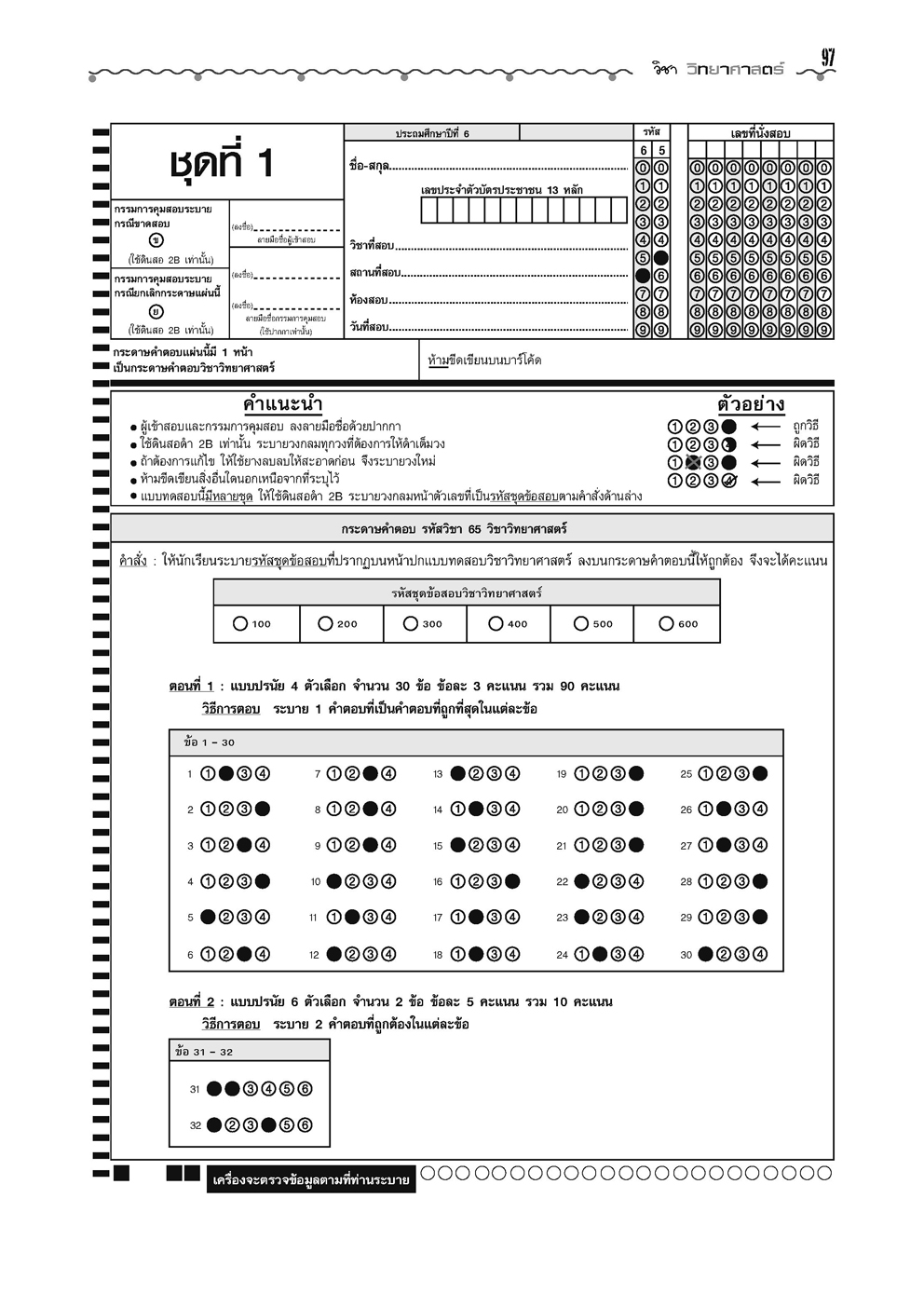 เจาะข้อสอบ วิทยาศาสตร์ O-NET ป.6 (รูปแบบปัจจุบัน)