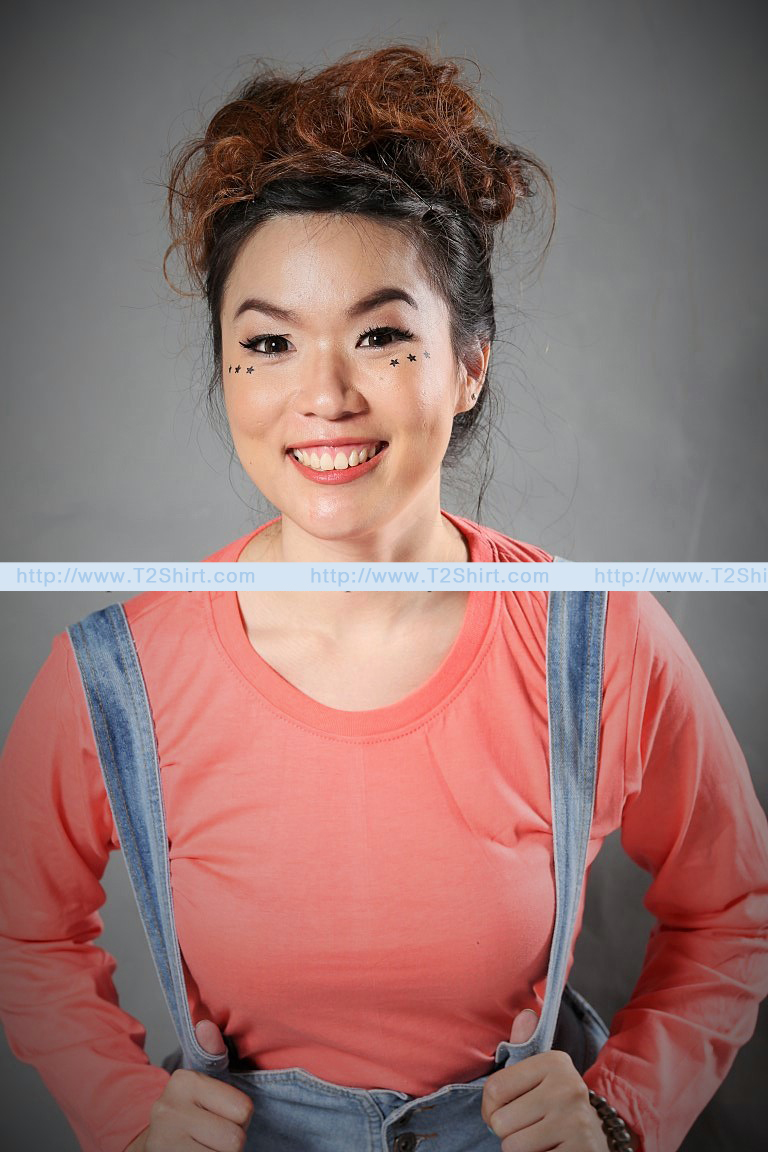 เสื้อยืด คอกลม แขนยาว สีโอลด์โรส Size XL