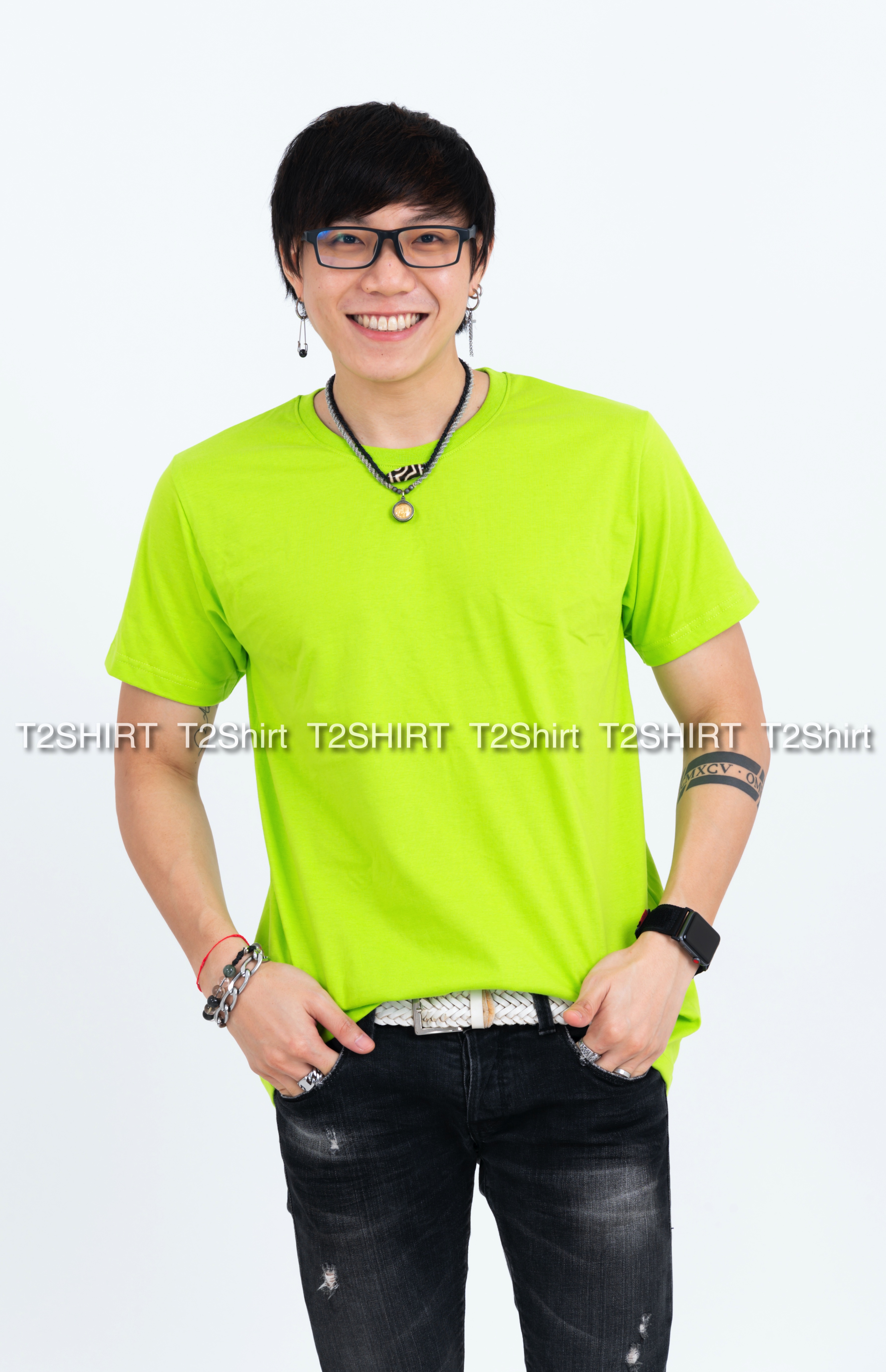 เสื้อยืด คอกลม แขนสั้น สีเขียวมะนาว Size M
