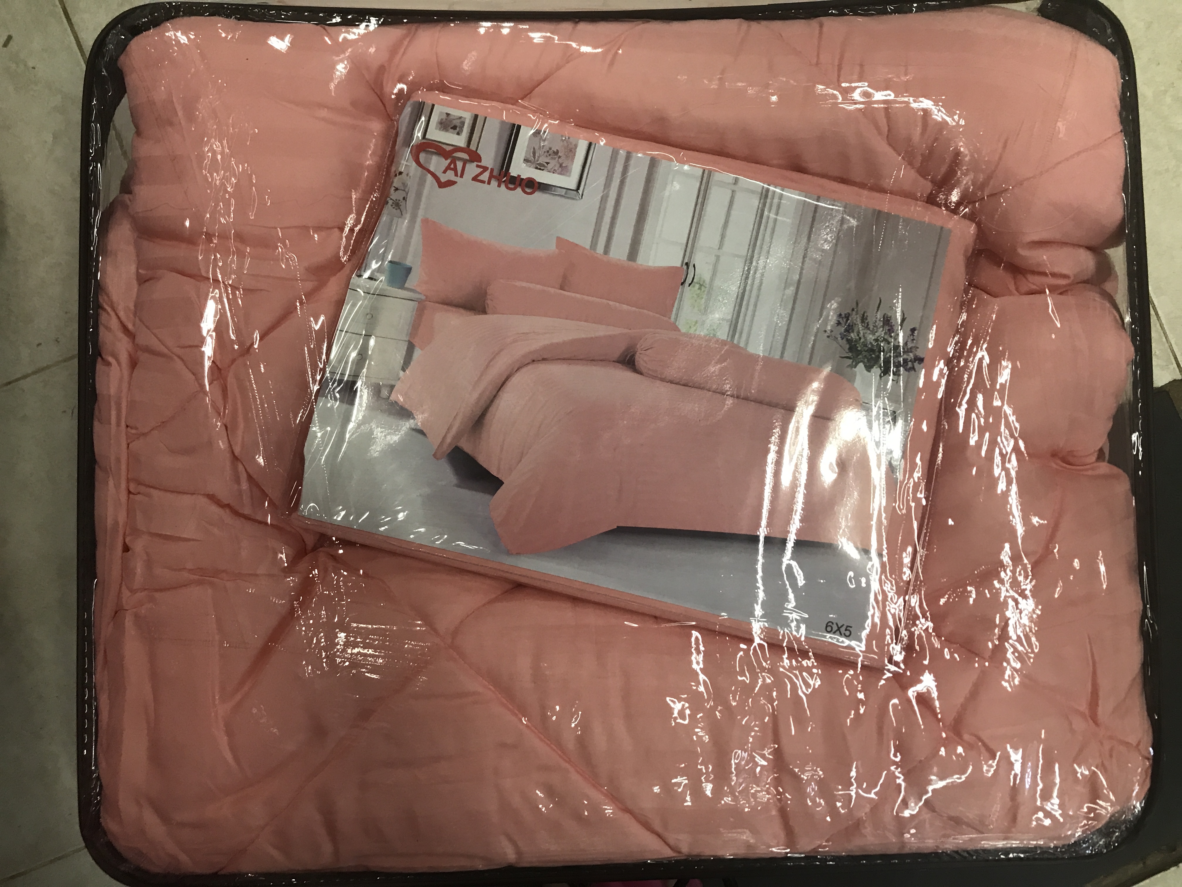 ชุดผ้าปูสีพื้น ลายริ้ว 6ฟุต 6 ชิ้น ผ้าห่มขนาด 7 ฟุต