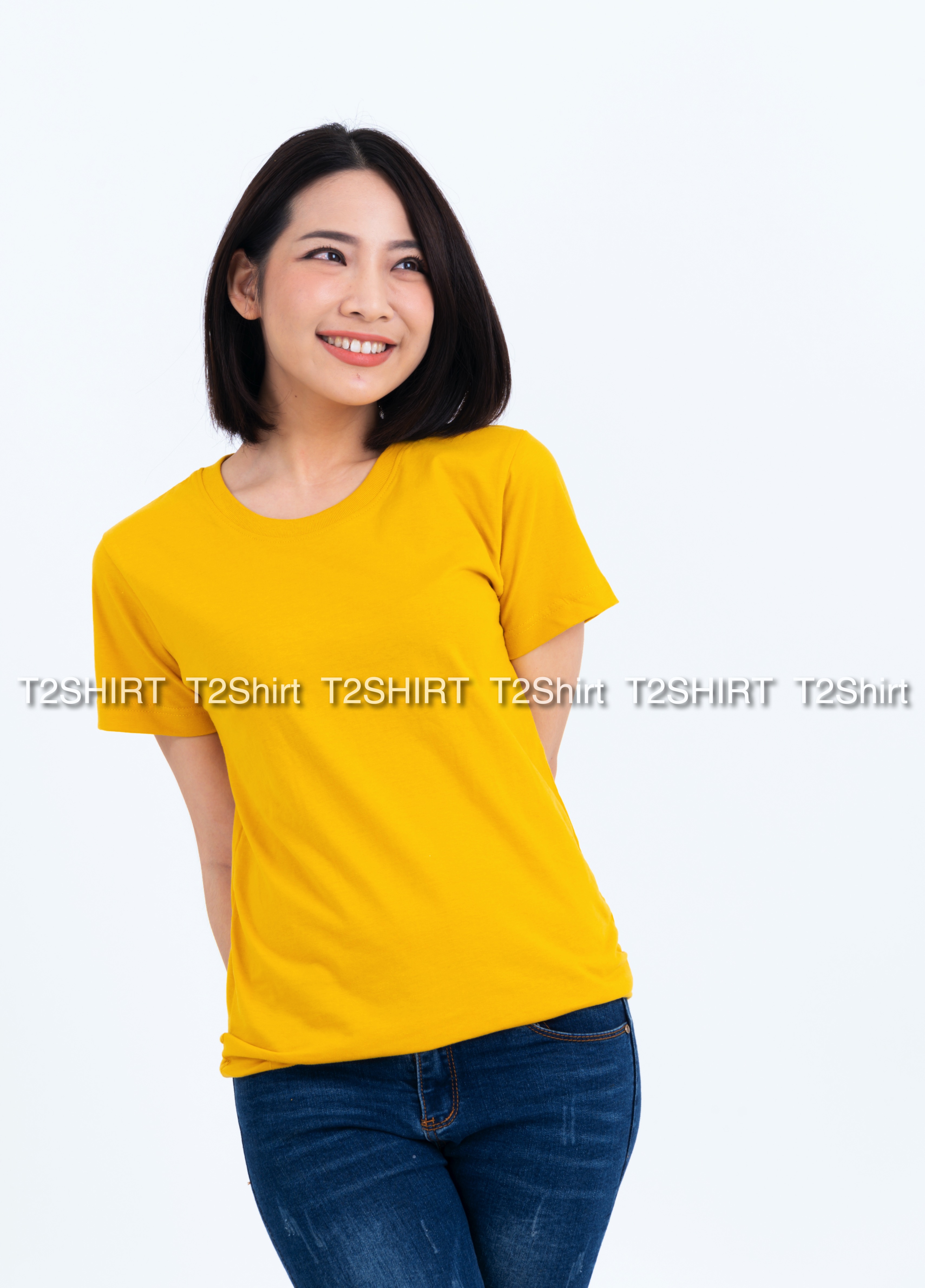 เสื้อยืด คอกลม แขนสั้น สีเหลืองมัสตาร์ด Size L