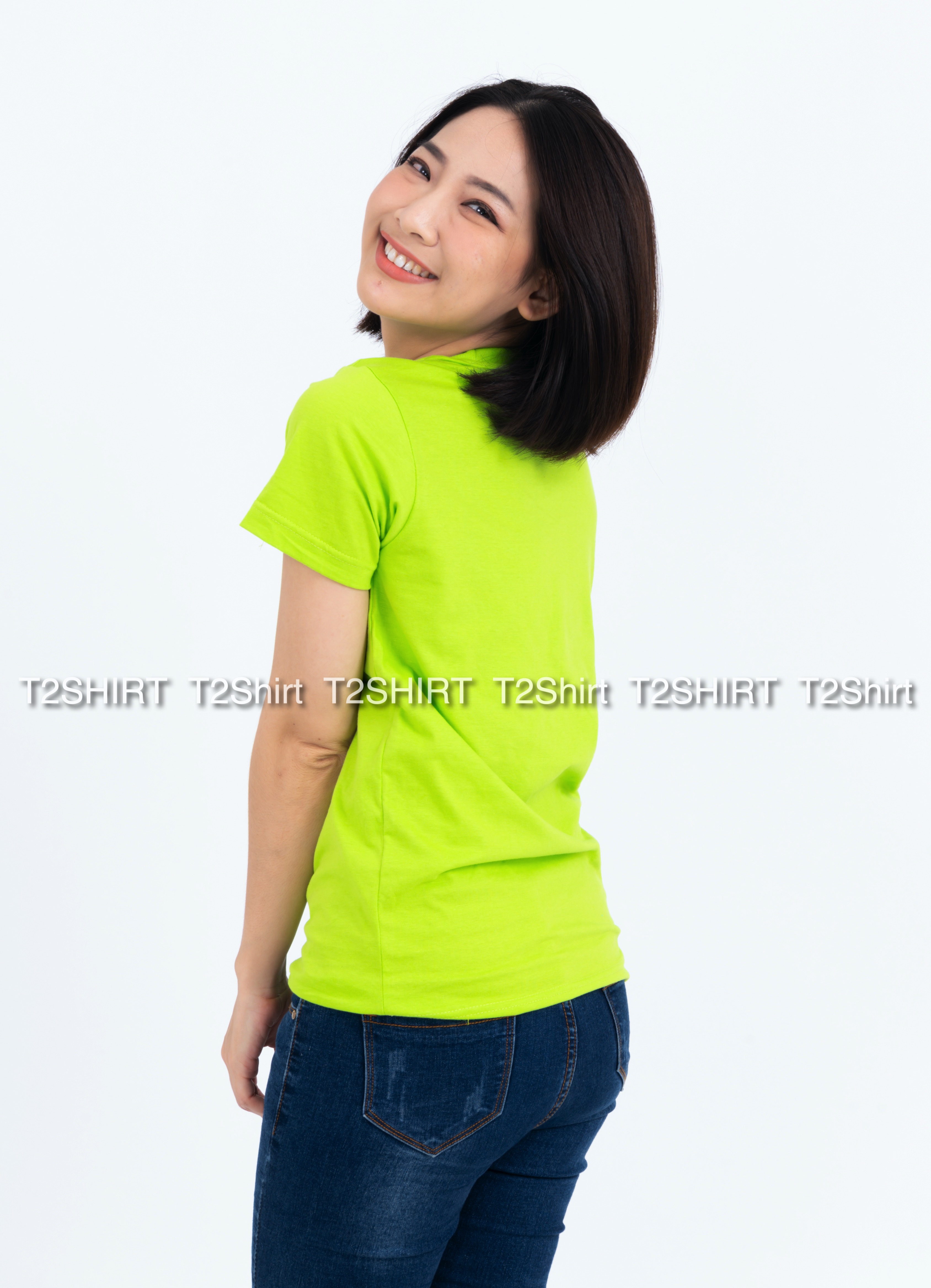 เสื้อยืด คอกลม แขนสั้น สีเขียวมะนาว Size 4XL