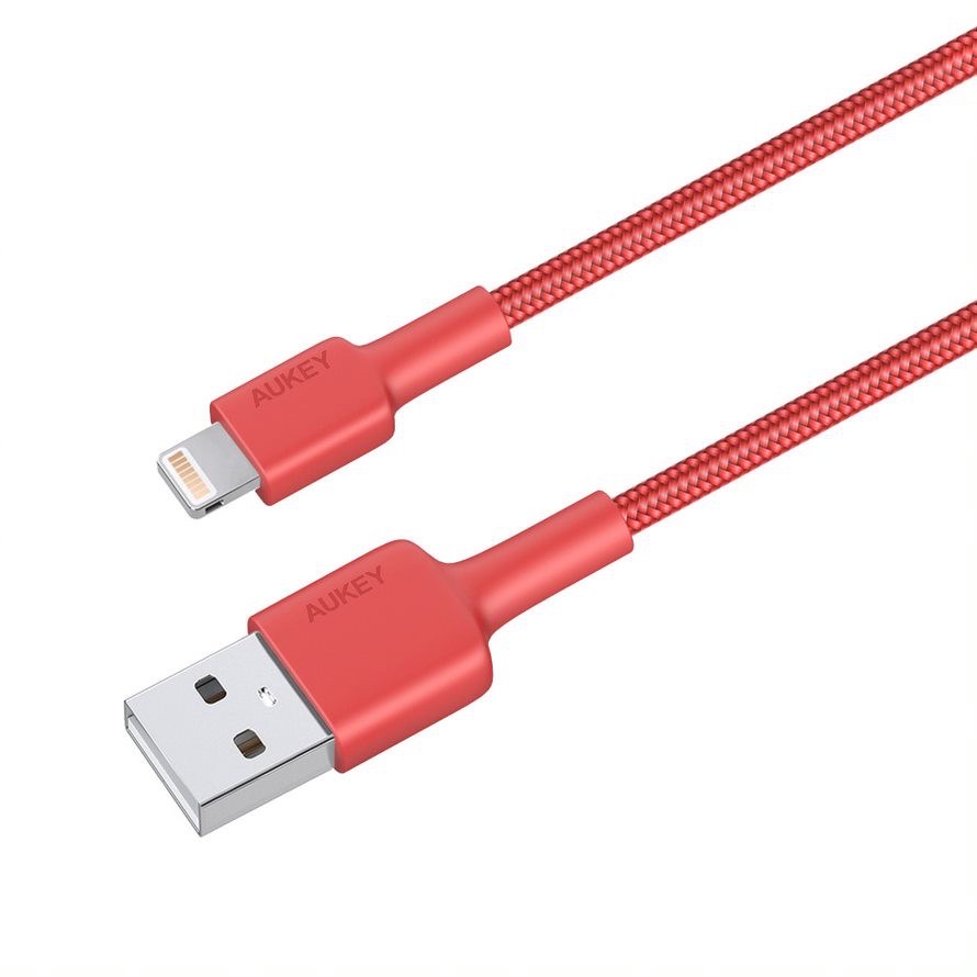 สายชาร์จไอโฟน Aukey MFI Certified สายชาร์จไนล่อนถัก Lightning cable for iPhone ความยาว 1.2 เมตร สีแดง (CB-BAL3)