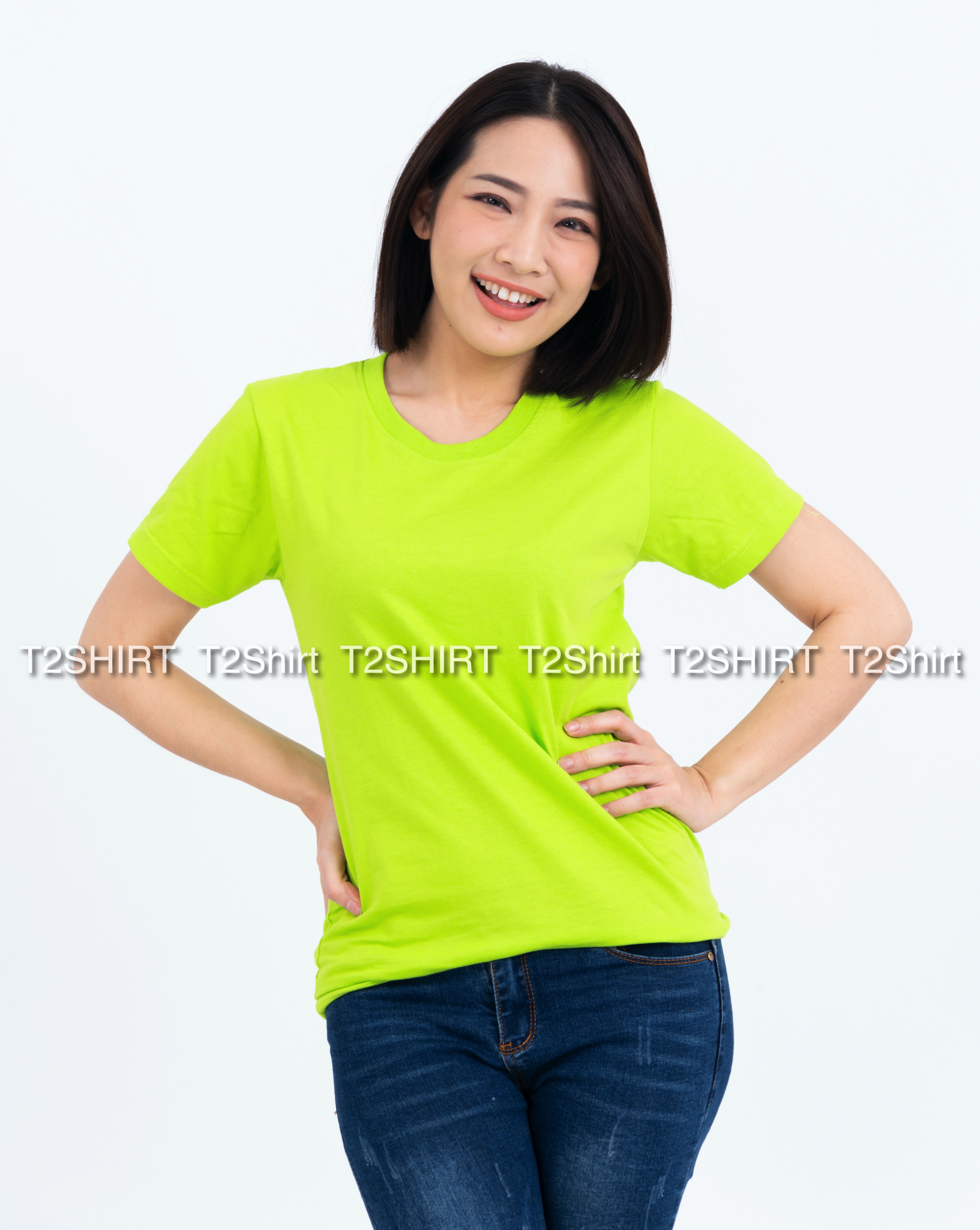 เสื้อยืด คอกลม แขนสั้น สีเขียวมะนาว Size 4XL