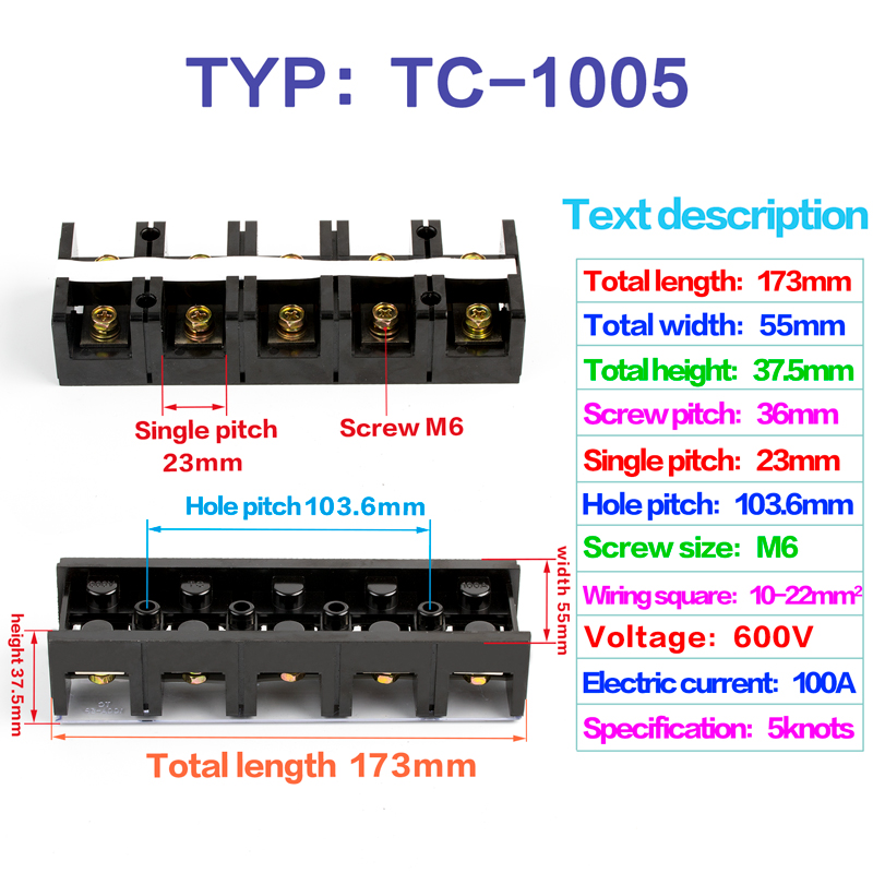 TC-1005 Terminal Block เทอร์มินอลบล็อก 5 ช่อง 600V 100A