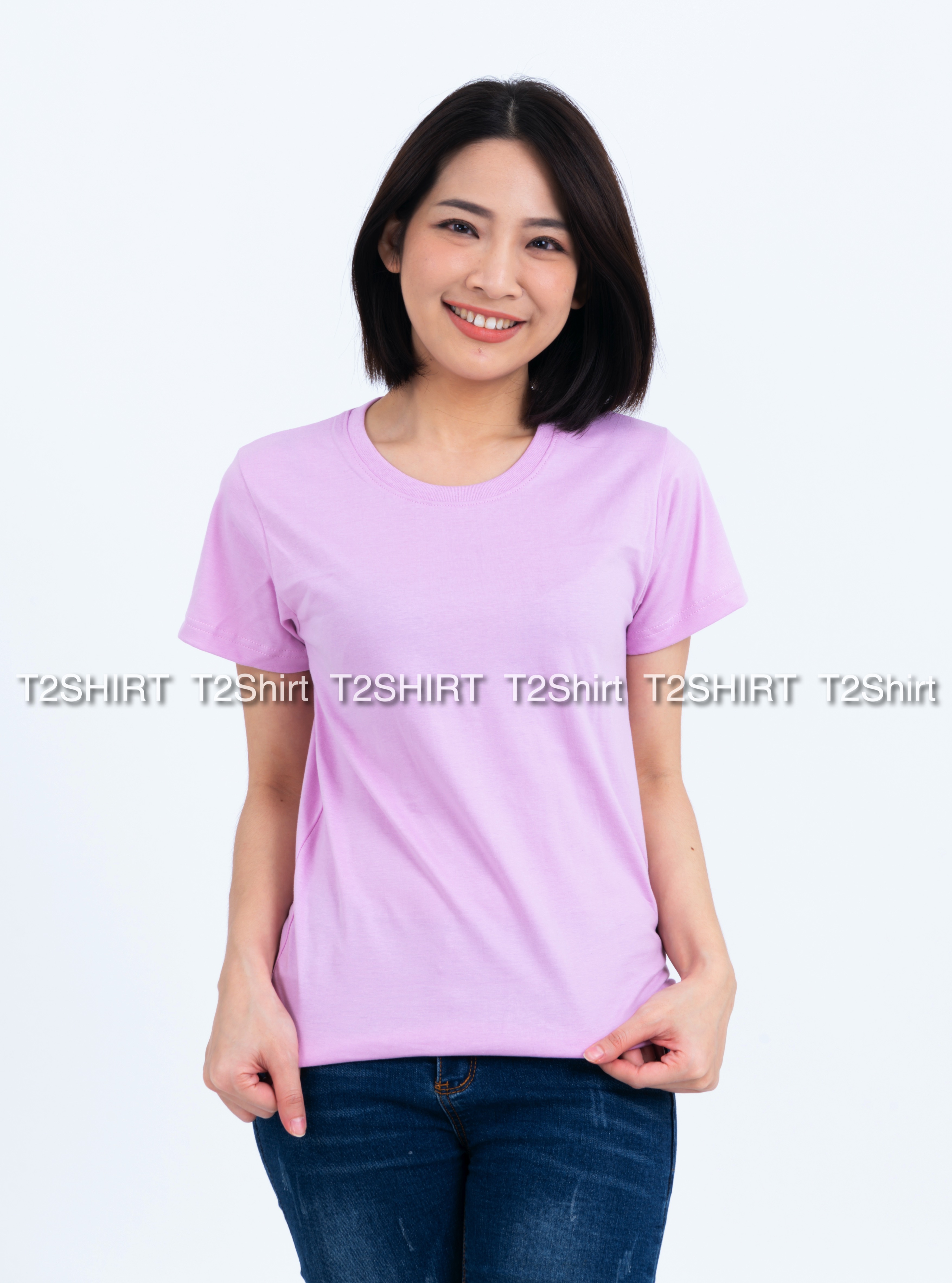 เสื้อยืด คอกลม แขนสั้น สีม่วงพาสเทล Size XL