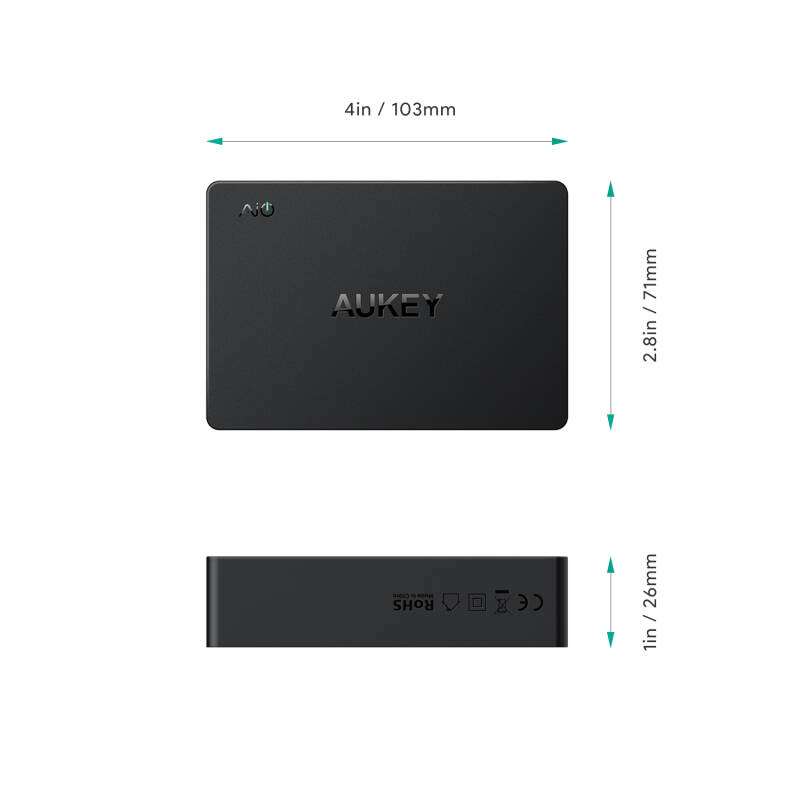 Adapter Aukey ชาร์จเร็ว ( 5 Port | PD | QC 3.0 | Fast Charger | GaN | 63W ) - Black