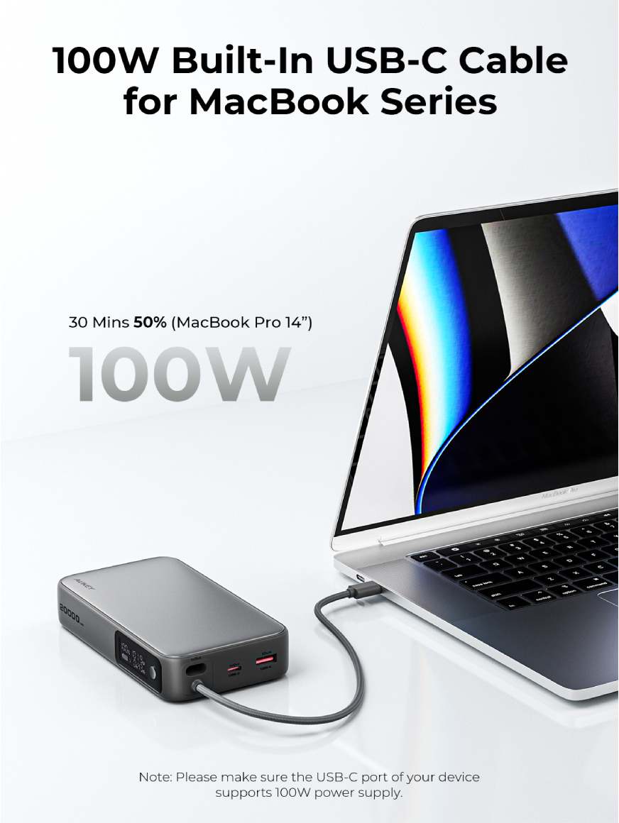 AUKEY PB-Y48 พาวเวอร์แบงค์ชาร์จเร็ว Spark Sling ความจุ 20000mAh รองรับชาร์จเร็ว PD 130W
