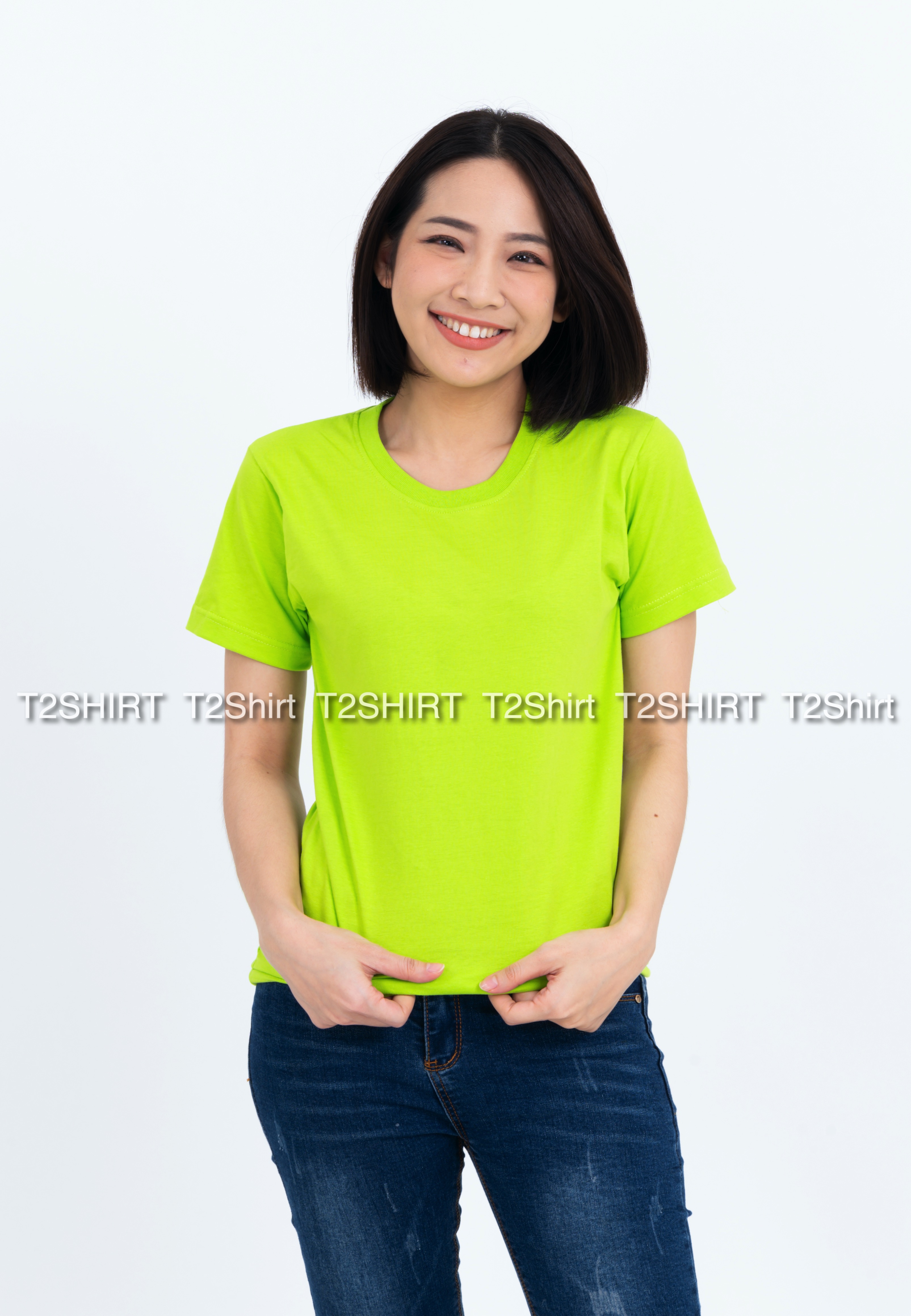 เสื้อยืด คอกลม แขนสั้น สีเขียวมะนาว Size S