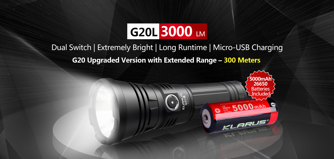 ไฟฉายพกพาคุณภาพสูง แบบแสงกว้าง Klarus G20L