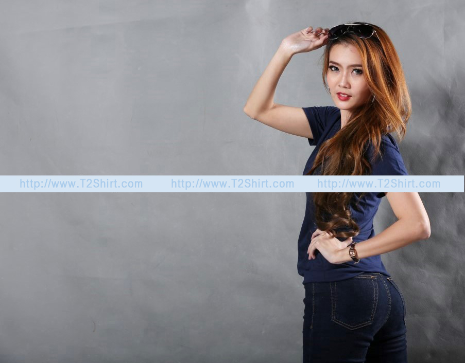 เสื้อยืด คอวี แขนสั้น สีกรมท่า Size S