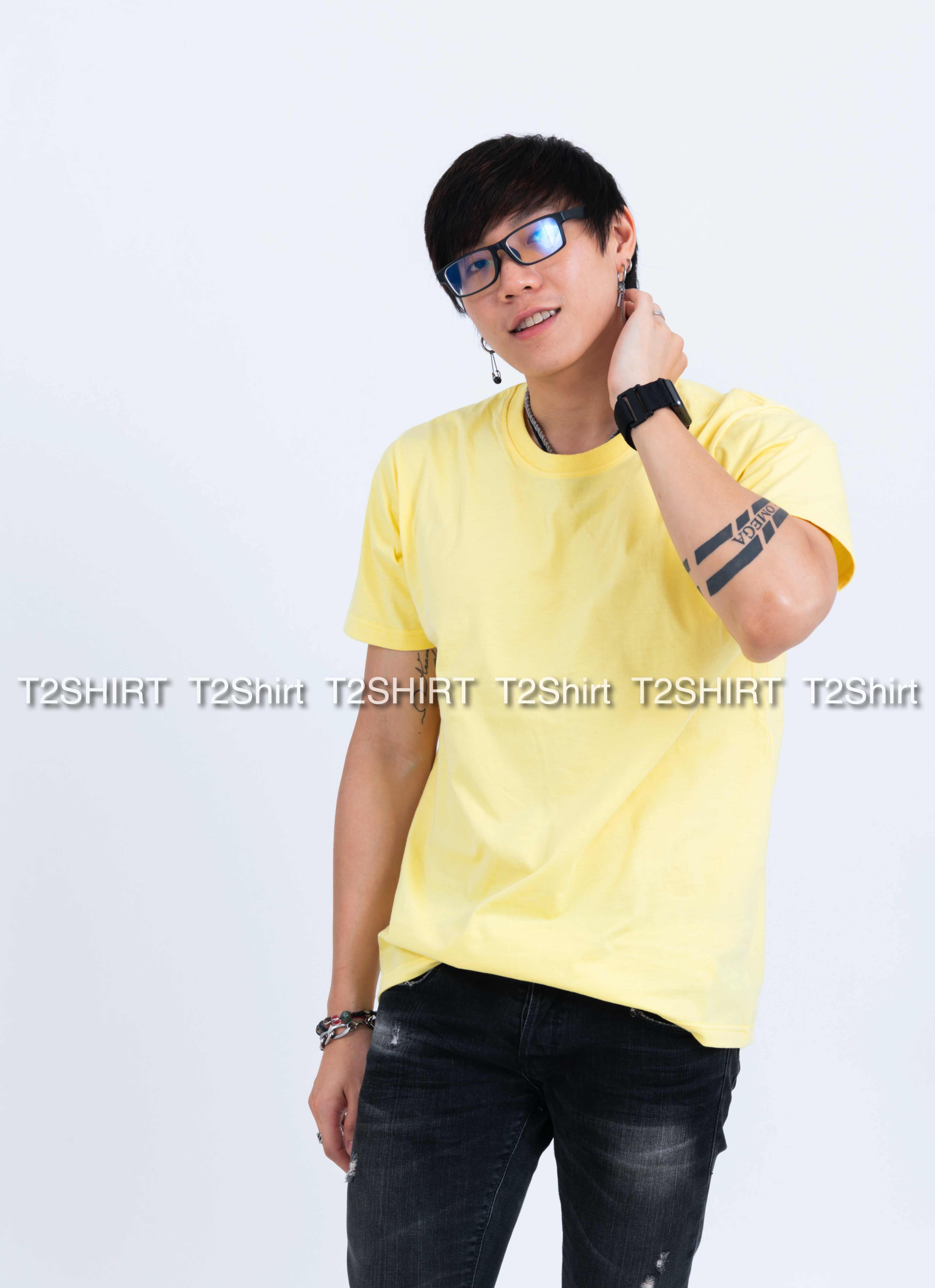 เสื้อยืด คอกลม แขนสั้น สีเหลืองพาสเทล Size M