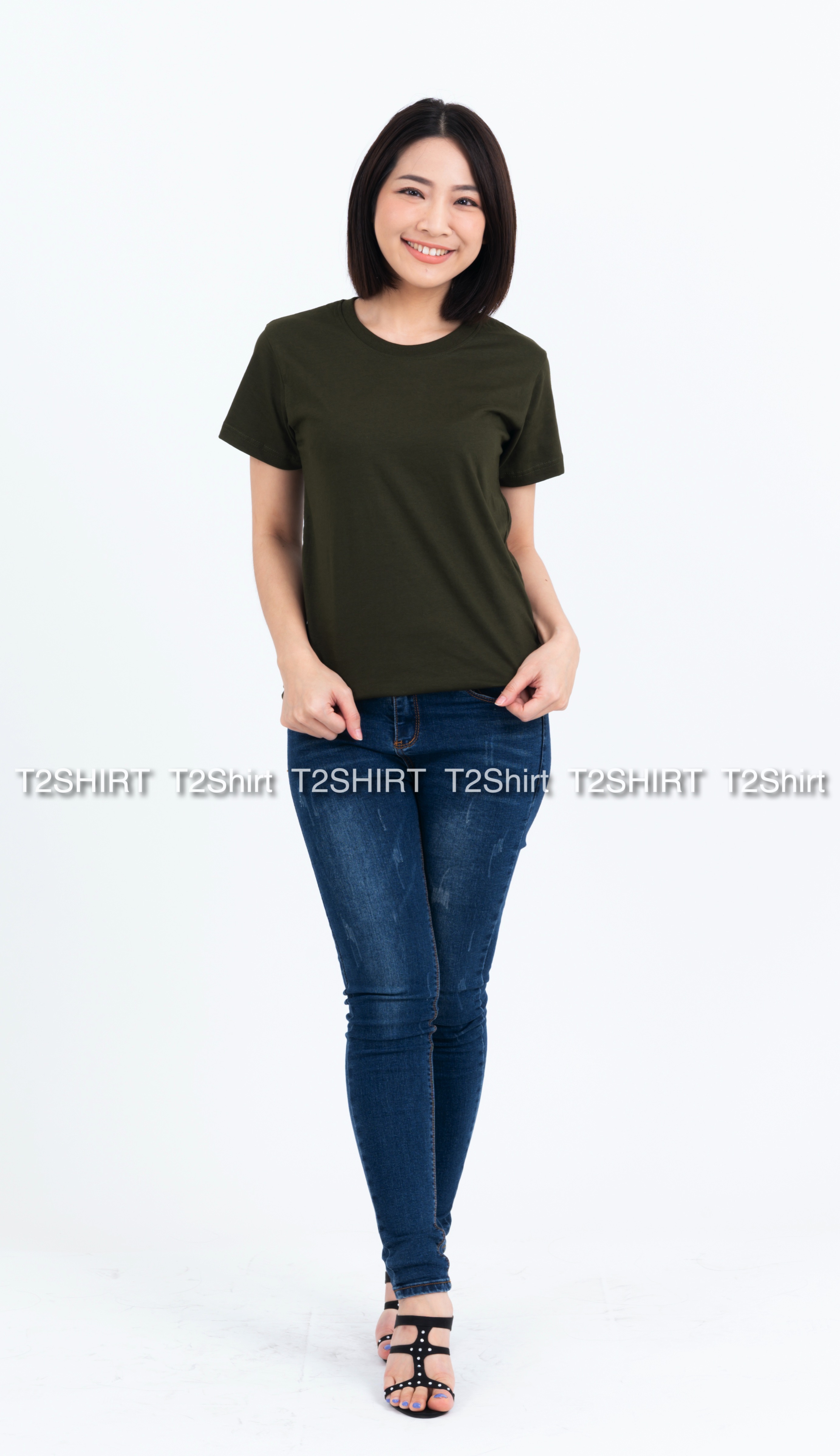 เสื้อยืด คอกลม แขนสั้น สีเขียวขี้ม้า Size M