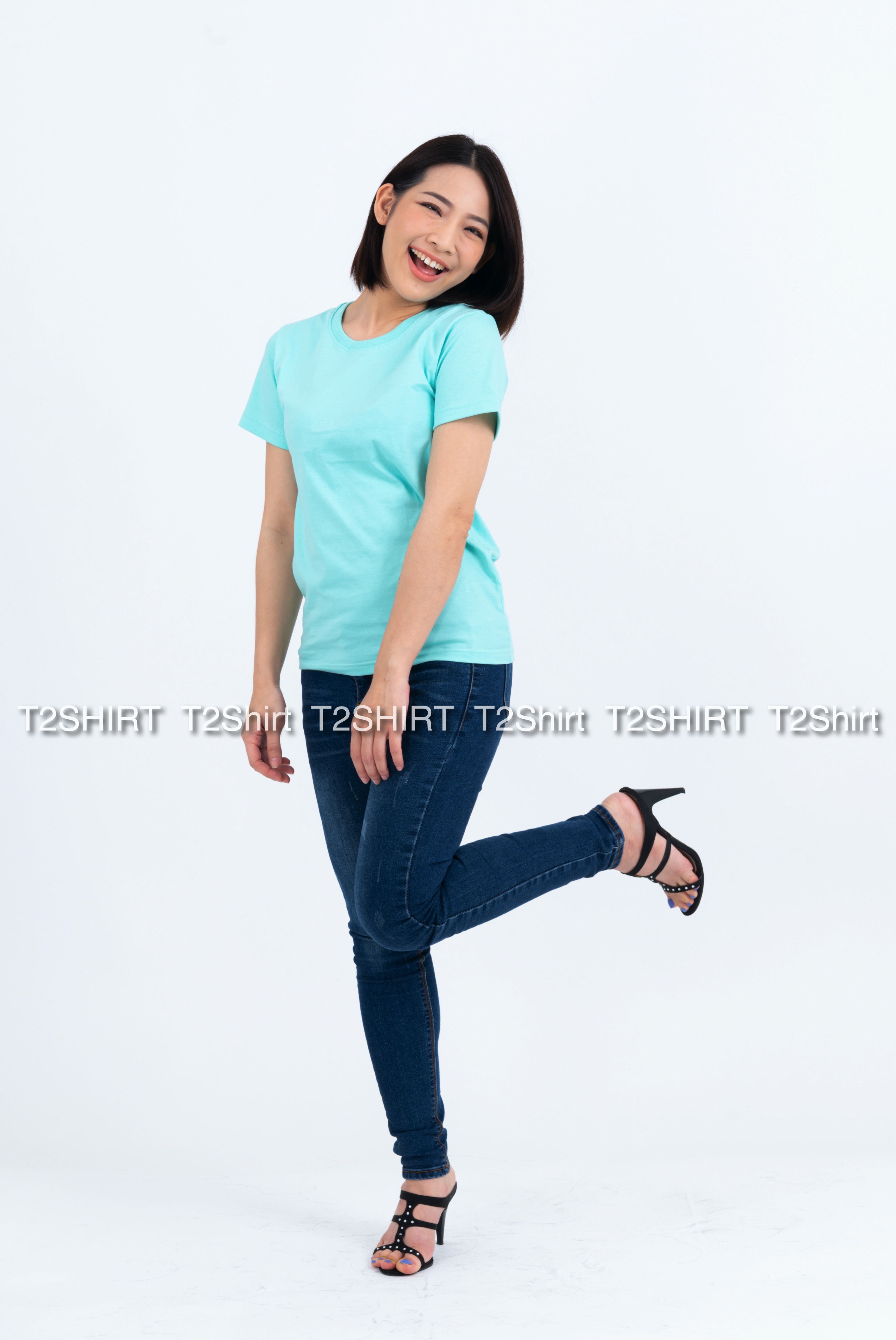 เสื้อยืด คอกลม แขนสั้น สีเขียวพาสเทล Size 4XL