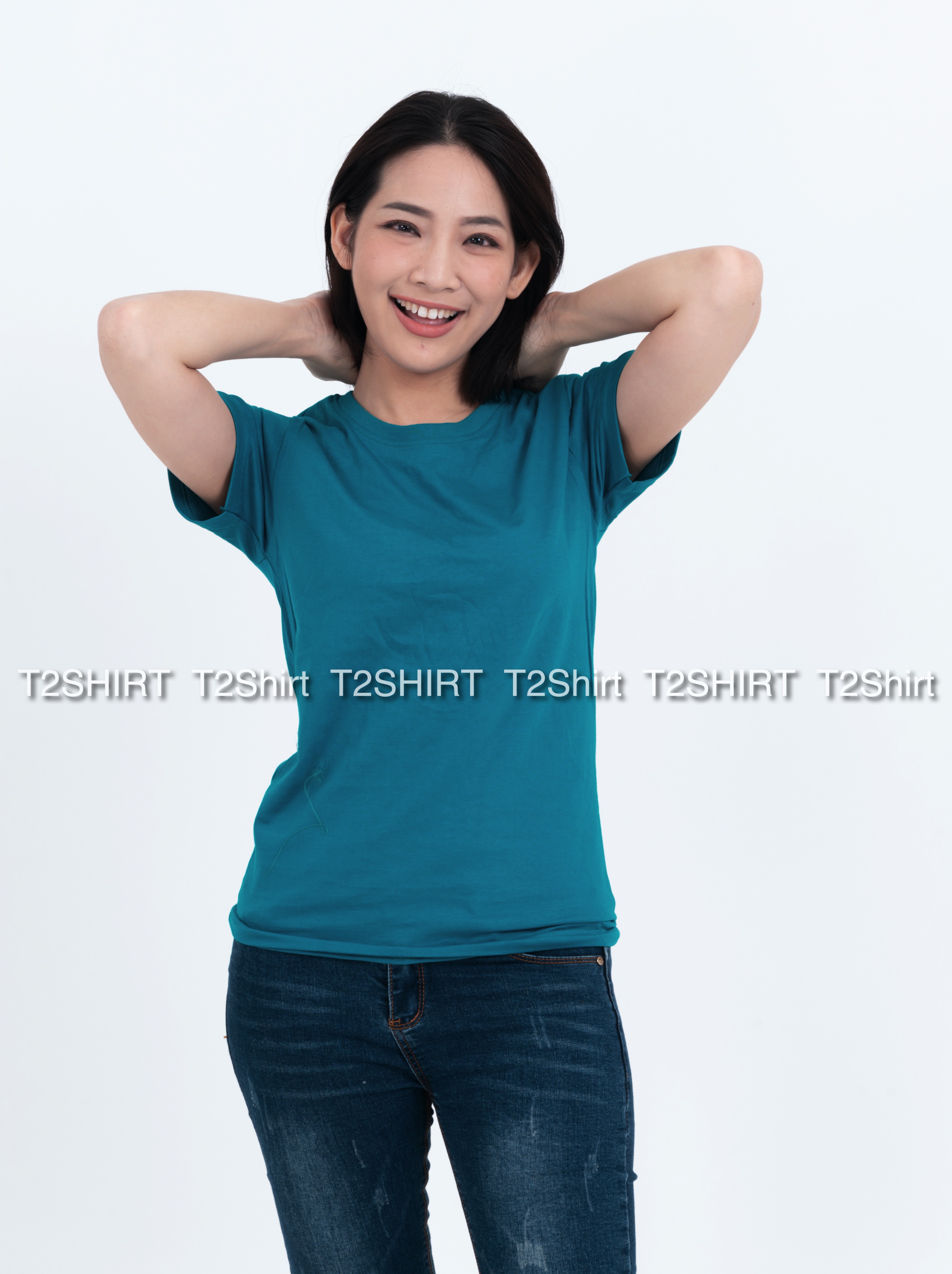 เสื้อยืด คอกลม แขนสั้น สีเขียวหยก Size XL