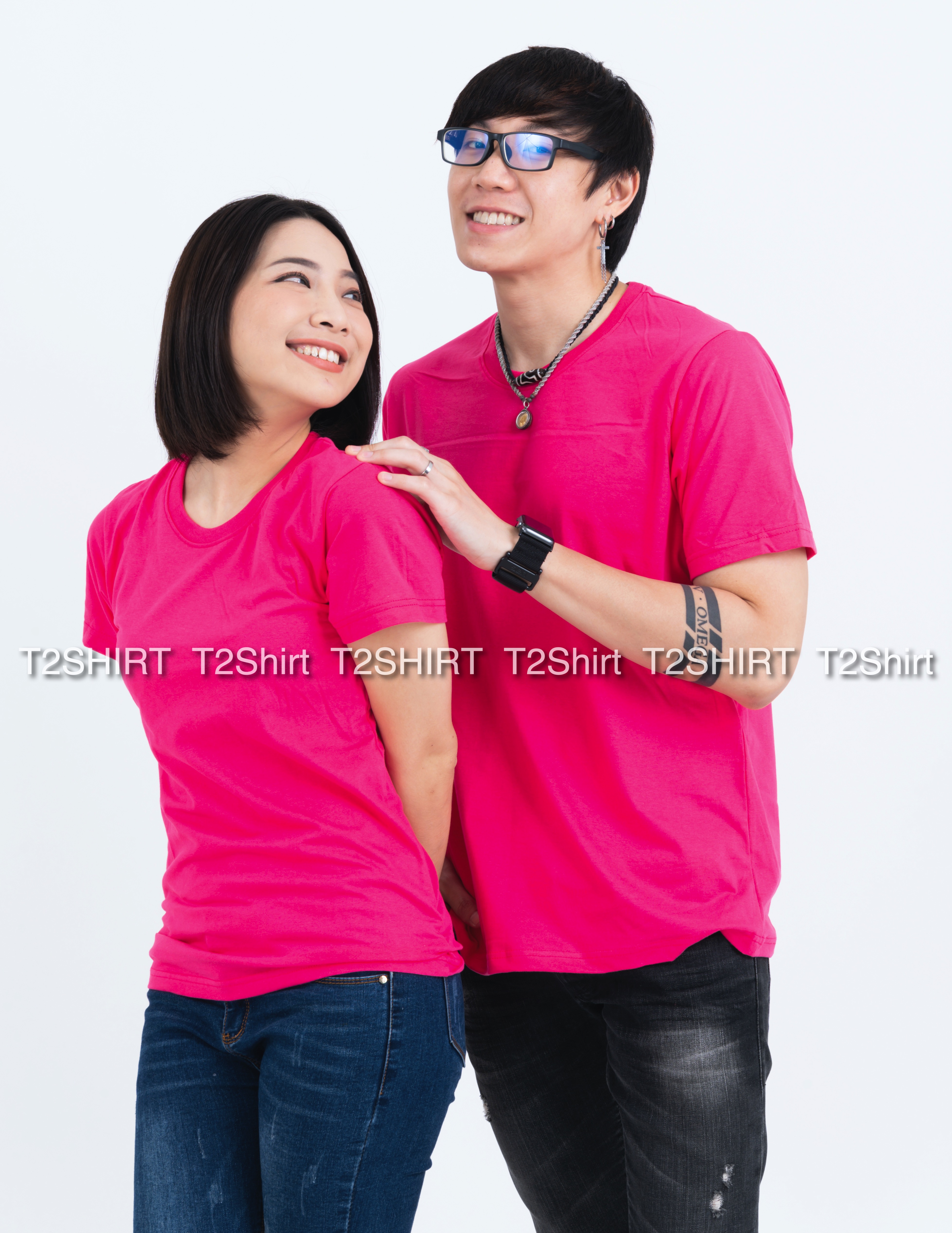 เสื้อยืด คอกลม แขนสั้น สีชมพู Pinky Size L