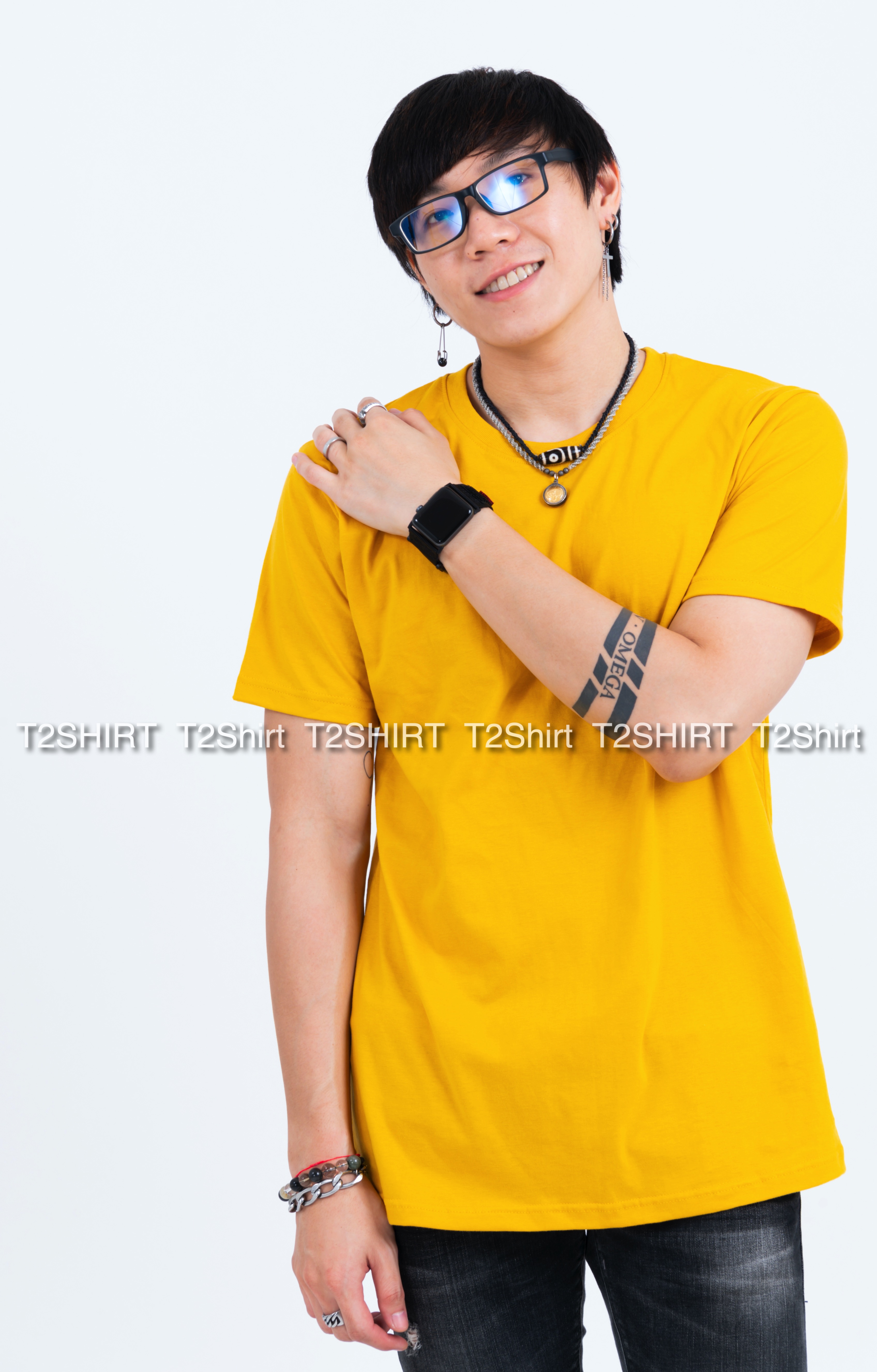 เสื้อยืด คอกลม แขนสั้น สีเหลืองมัสตาร์ด Size M