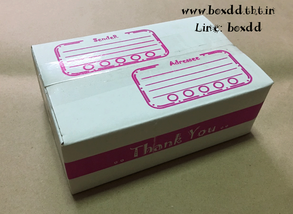 กล่องไปรษณีย์ฝาชนสีขาว 0 ขนาด 11x17x6cm สกรีนชมพู พิมพ์ Thank you