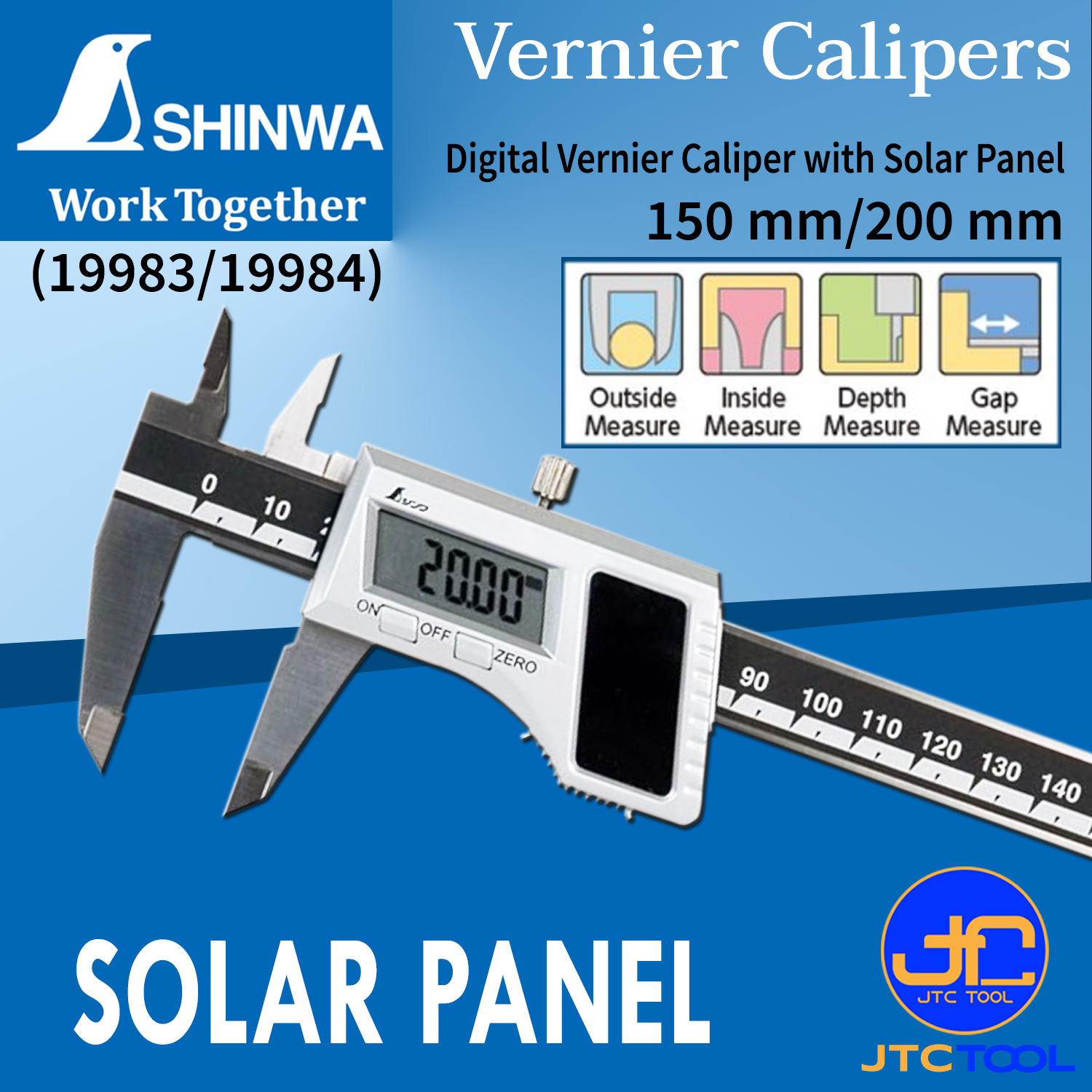 Shinwa เวอร์เนีย คาลิปเปอร์ ดิจิตอลใช้แบตเตอรี่และพลังงานแสงอาทิตย์ - Digital Vernier Caliper with Solar Panel
