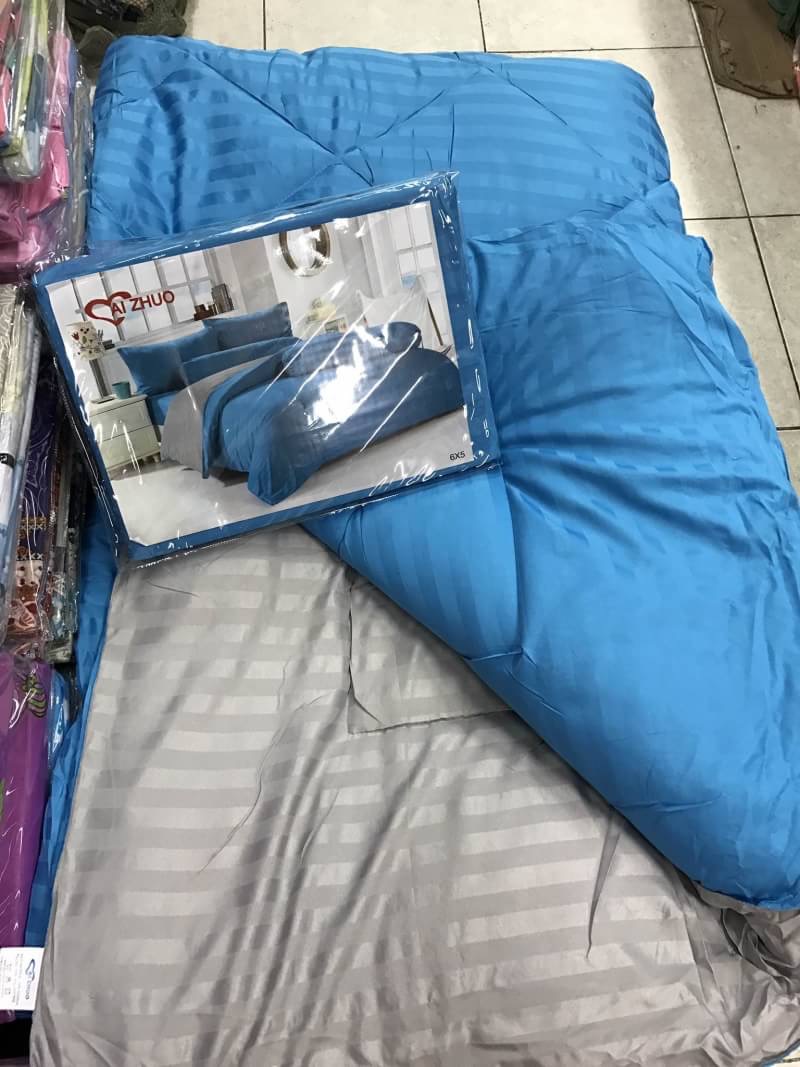 ชุดผ้าปูลายริ้ว ผ้าห่ม 7ฟุต ทูโทน สีสวย เกรดพรีเมี่ยม 4ดาว