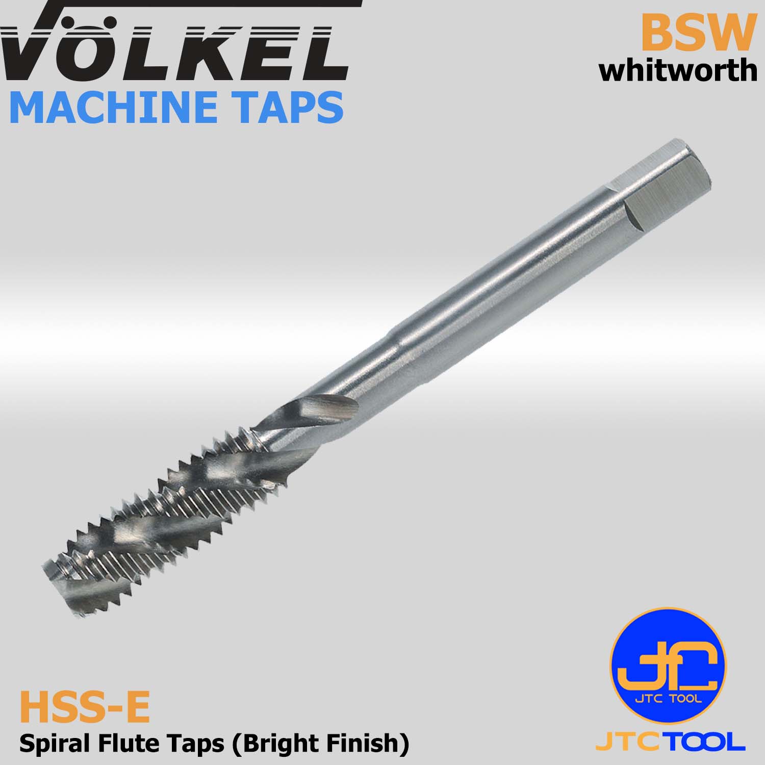 ดอกต๊าปเครื่องร่องเลื้อยไฮสปีดโคบอลสีขาวหน่วยนิ้ว(BSW) - HSS-E Machine Taps Spiral Flute Bright Finish Whitworth Thread (BSW) [Brand: Volkel]