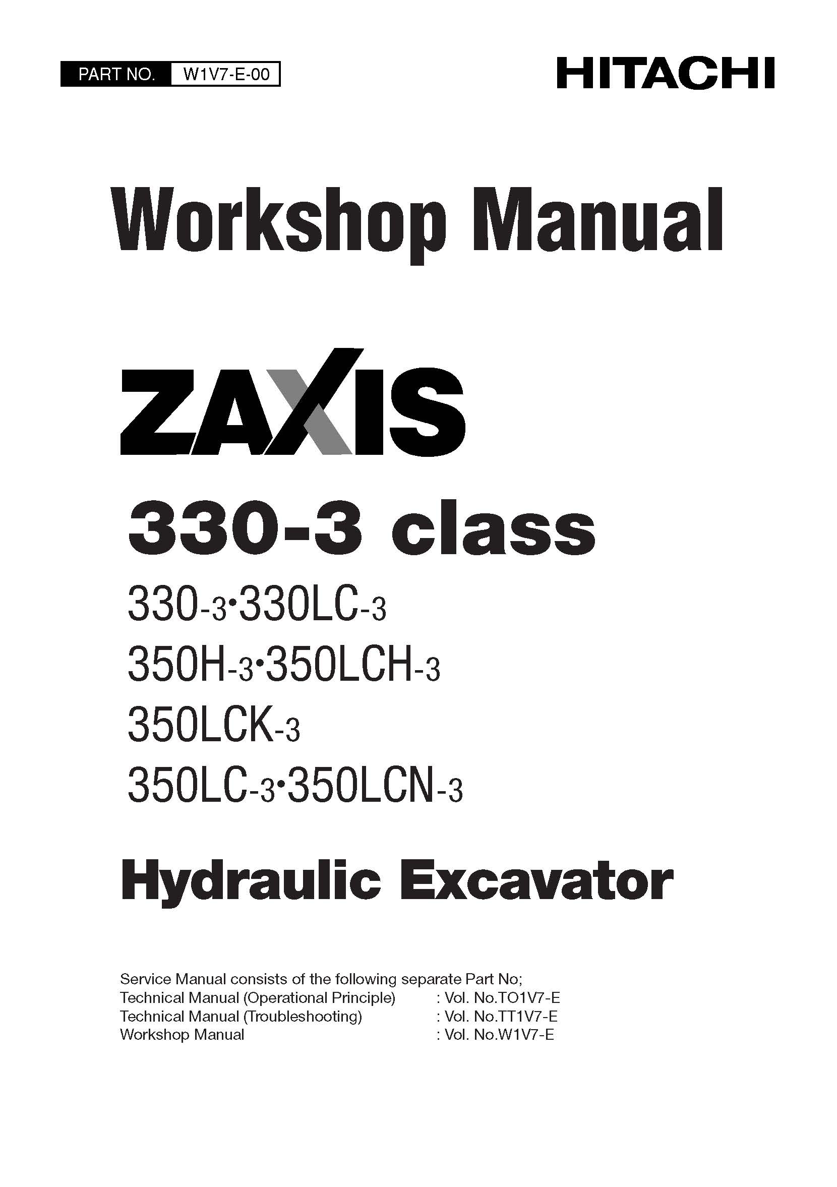 หนังสือ คู่มือซ่อม วงจรไฟฟ้า วงจรไฮดรอลิก จักรกลหนัก Hitachi Hydraulic EXcavator ZAXIS (ทั้งคัน) EN